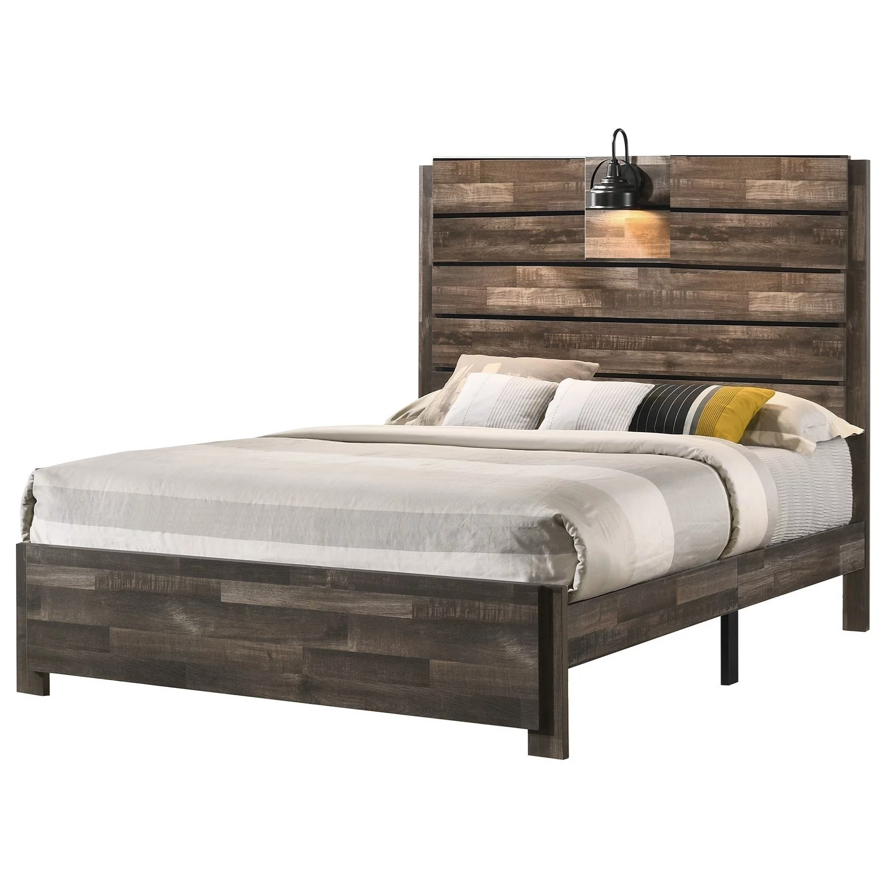 Contemporary Rustic Brown Finish Full Size 4Pc Bedroom Set Bed Dresser Mirror Nightstand Wooden Furniture