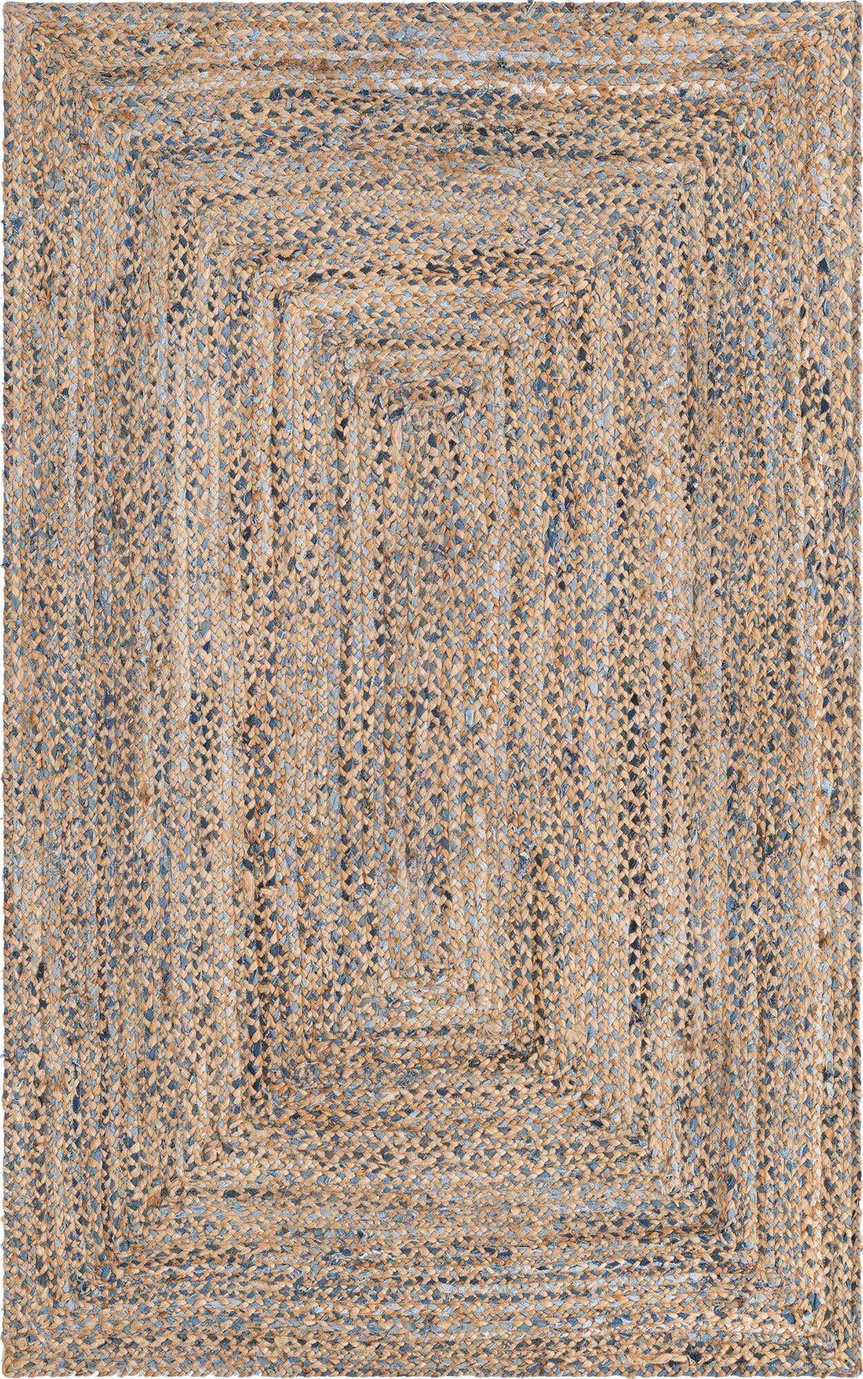 Unique Loom Crossed Braided Chindi Rug Natural/Blue 5' 1