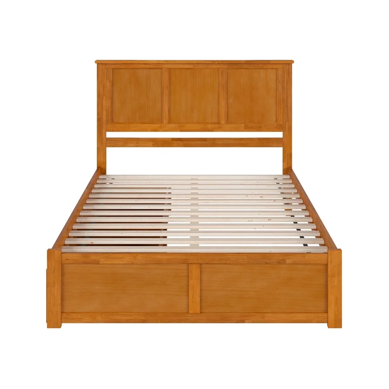 Madison Queen Wood Platform Bed with Footboard & Storage Drawers in Light Toffee