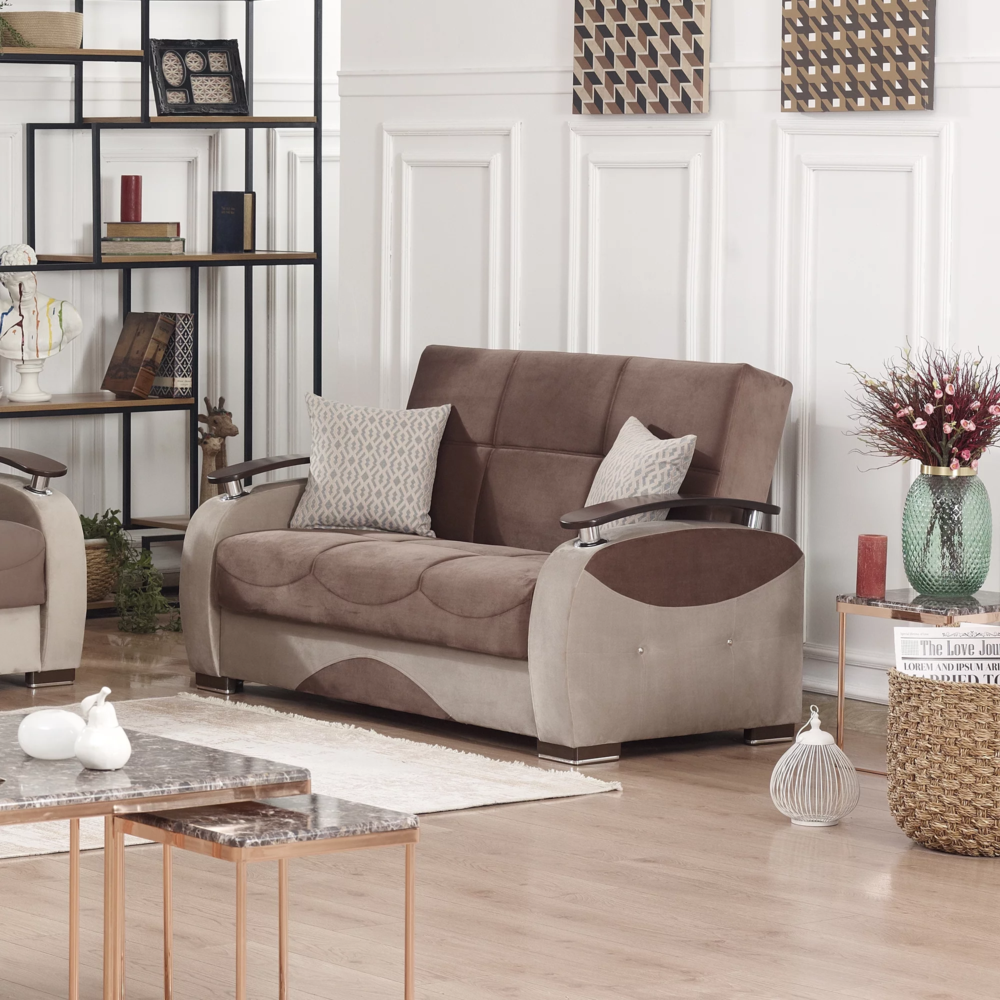 Ottomanson Radiance Sleeper Loveseat, Brown Microfiber