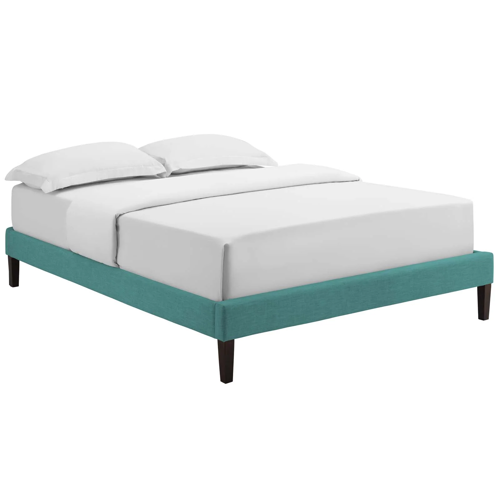Modern Contemporary Urban Design Bedroom Queen Size Platform Bed Frame, Fabric, Aqua Blue