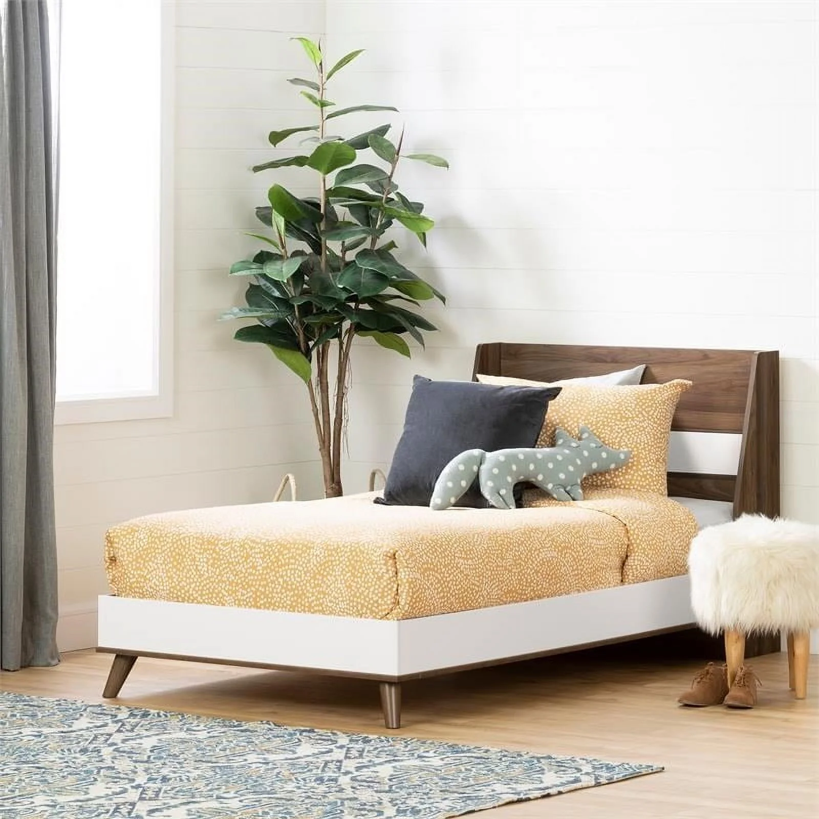 Roseberry Kids Complete Bed-Twin-Natural Walnut and Pure White