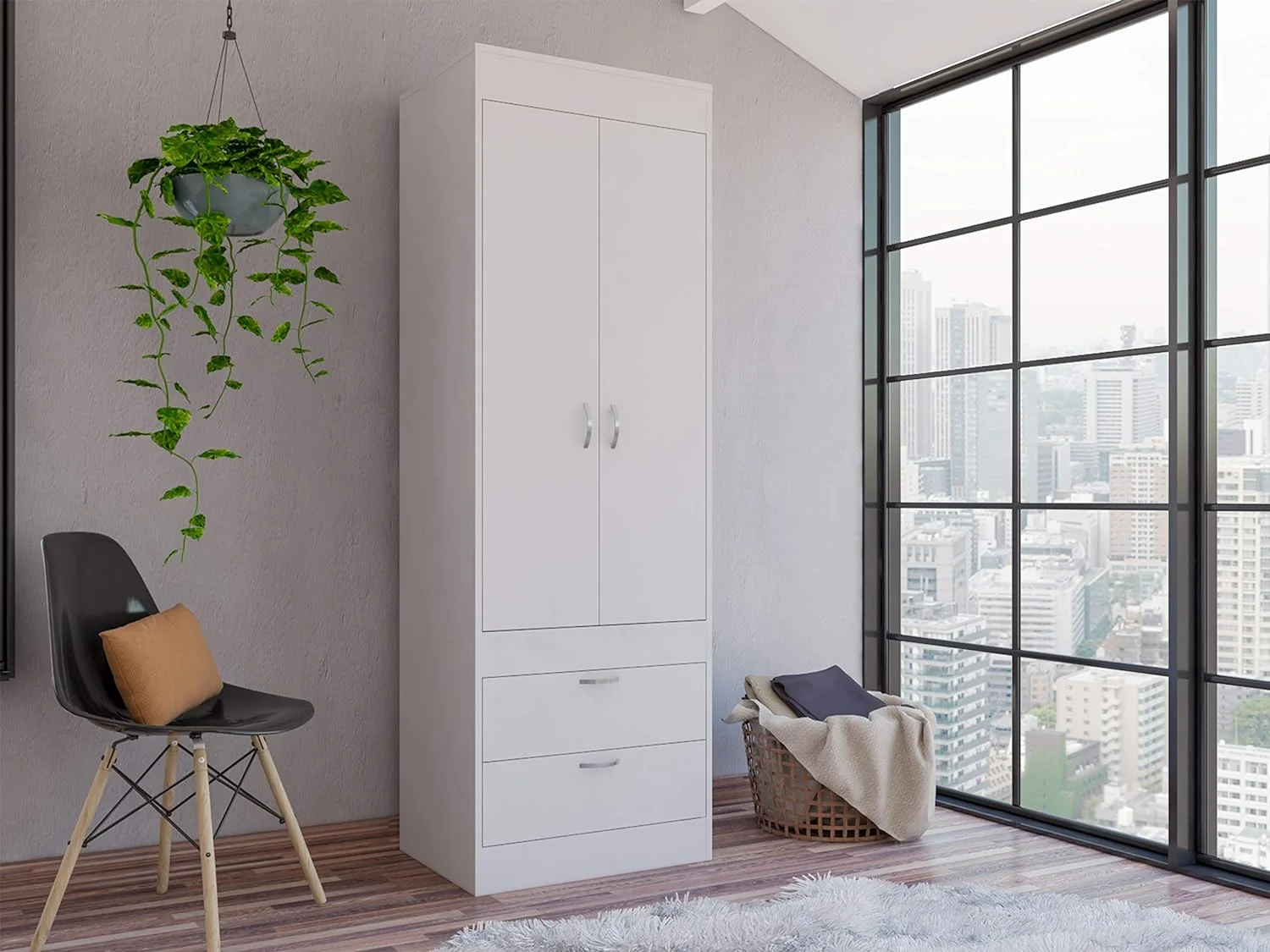 Portugal 2-Door Armoire Cabinet With Two Drawers - White