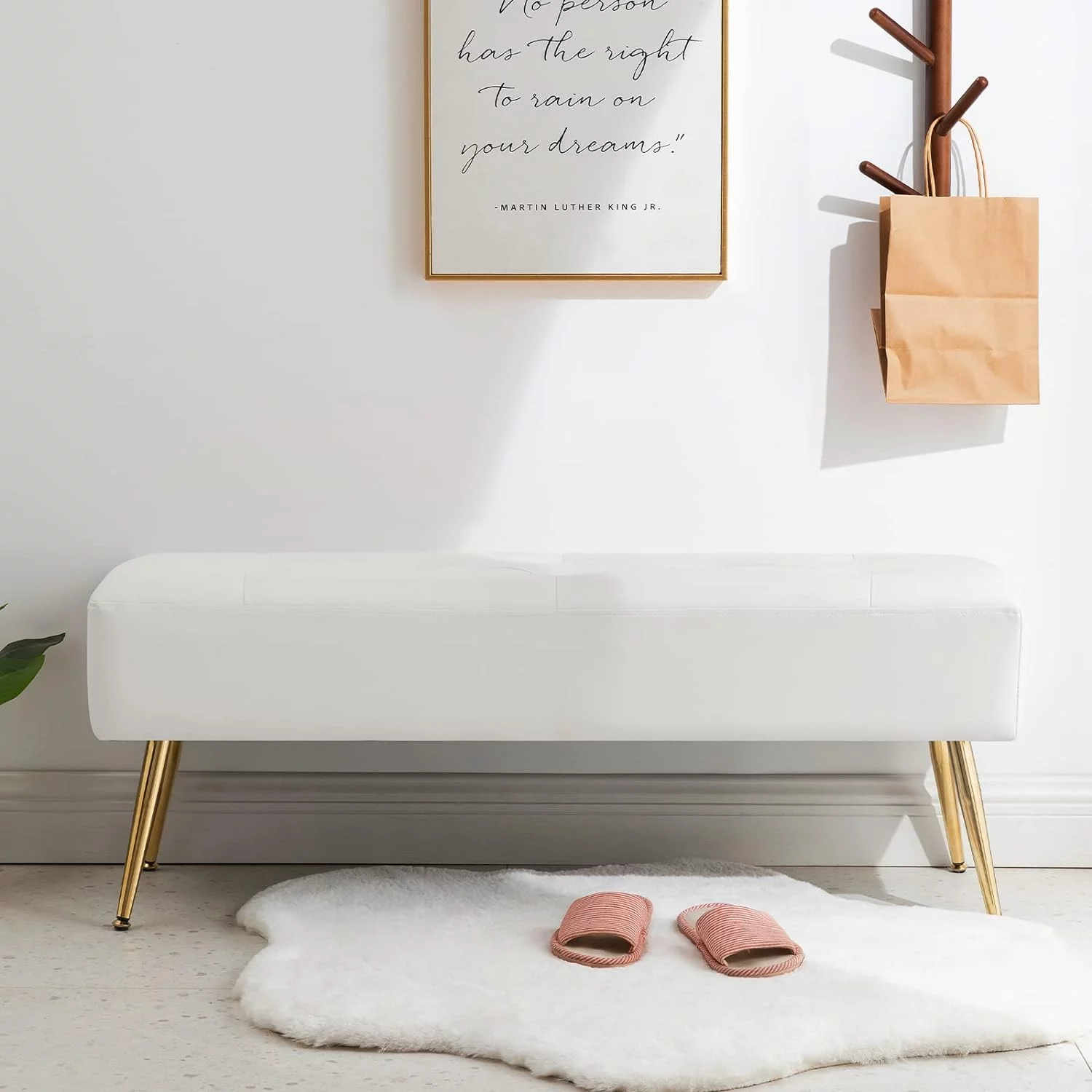 Modern PU Leather Bench, Upholstered Tufted Leather Bedroom Bench 44