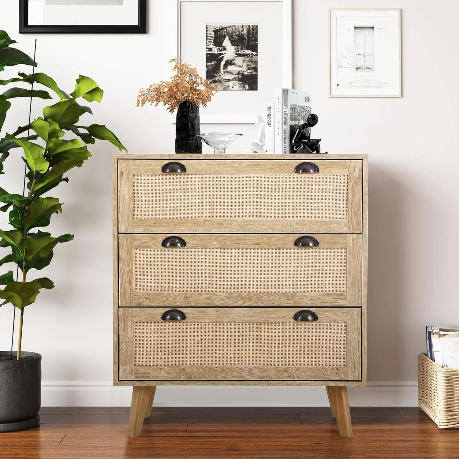 NLIBOOMLife Sophia & William Rattan Dresser 3 Drawer Dresser Rattan Cabinet