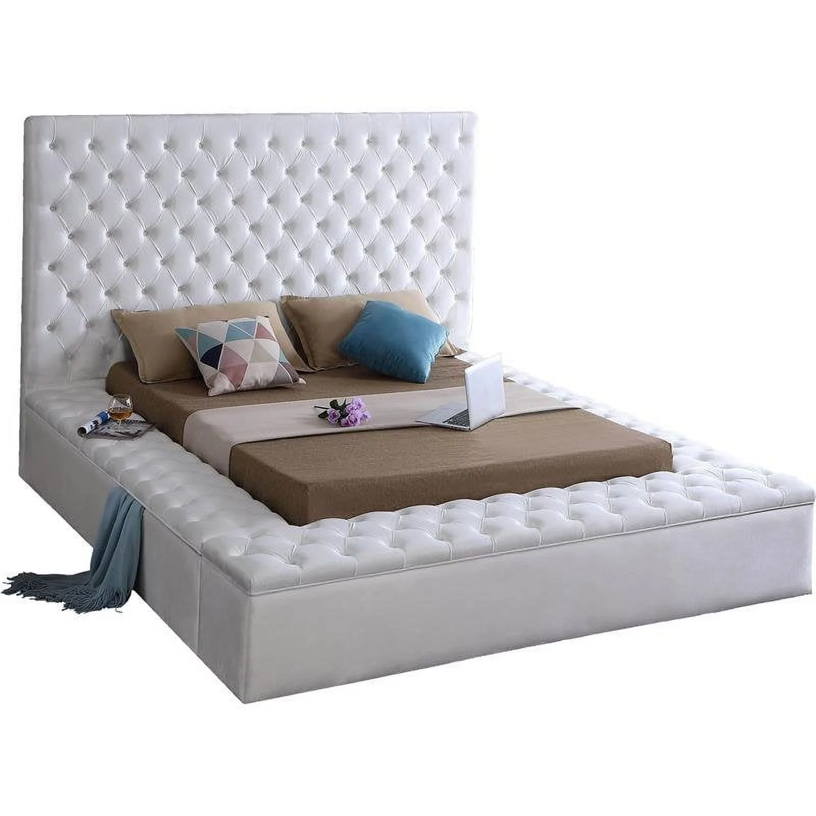 Bliss White Velvet King Bed (3 Boxes)-Color:White Velvet,Style:Contemporary
