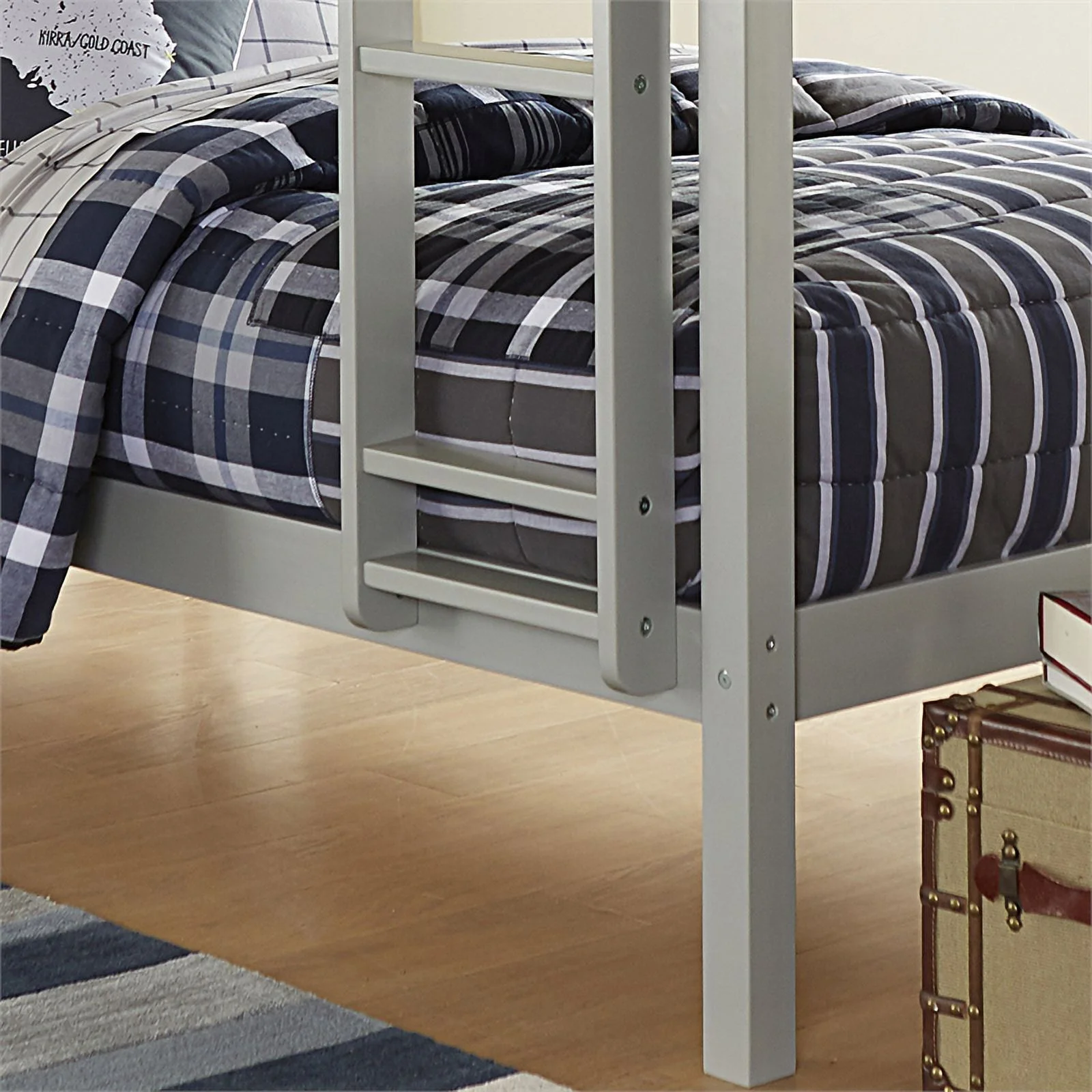 Pemberly Row Modern Twin Over Twin Bunk with Hanging Nightstand