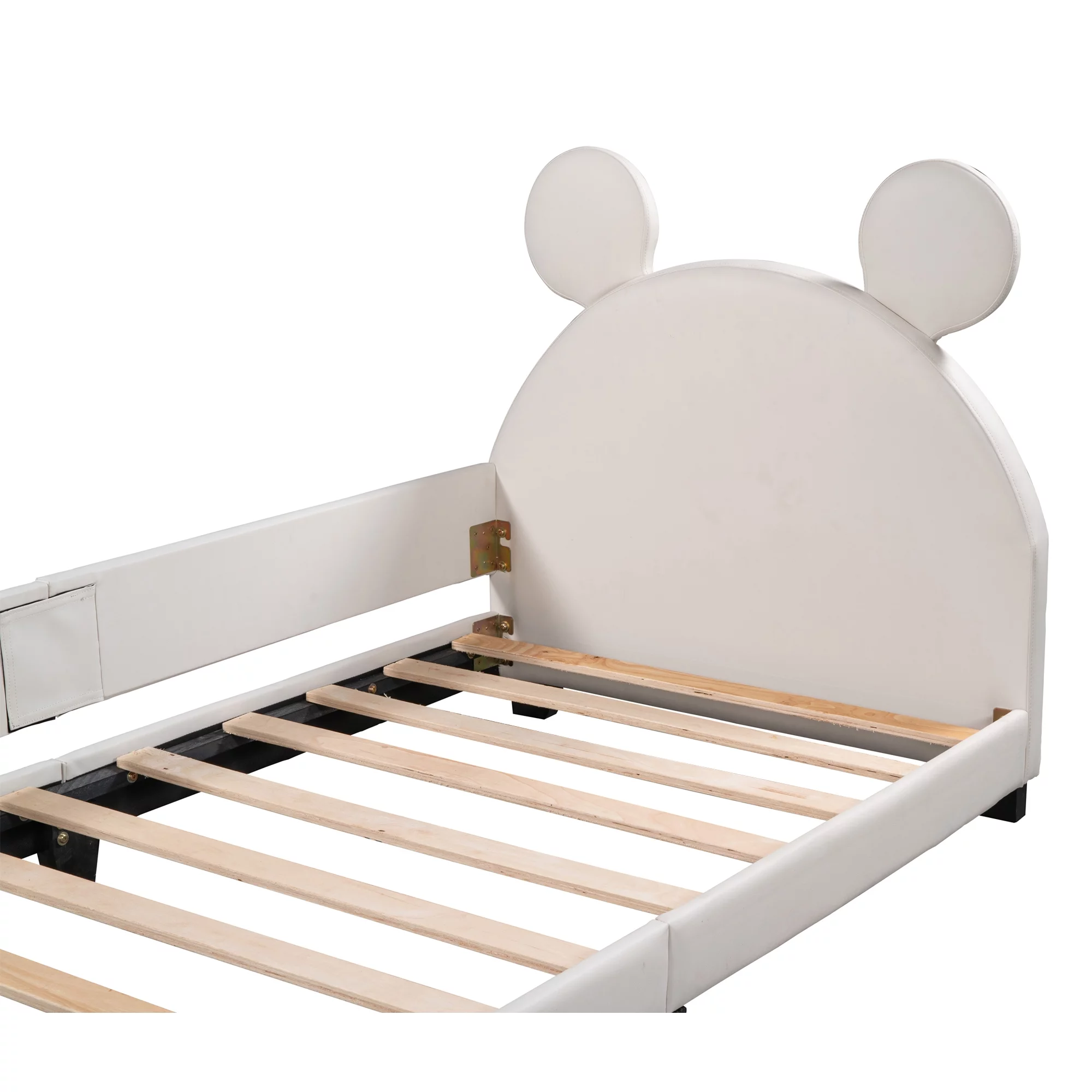 Leadzm Twin Size Upholstered Daybed with Carton Ears Shaped Headboard White