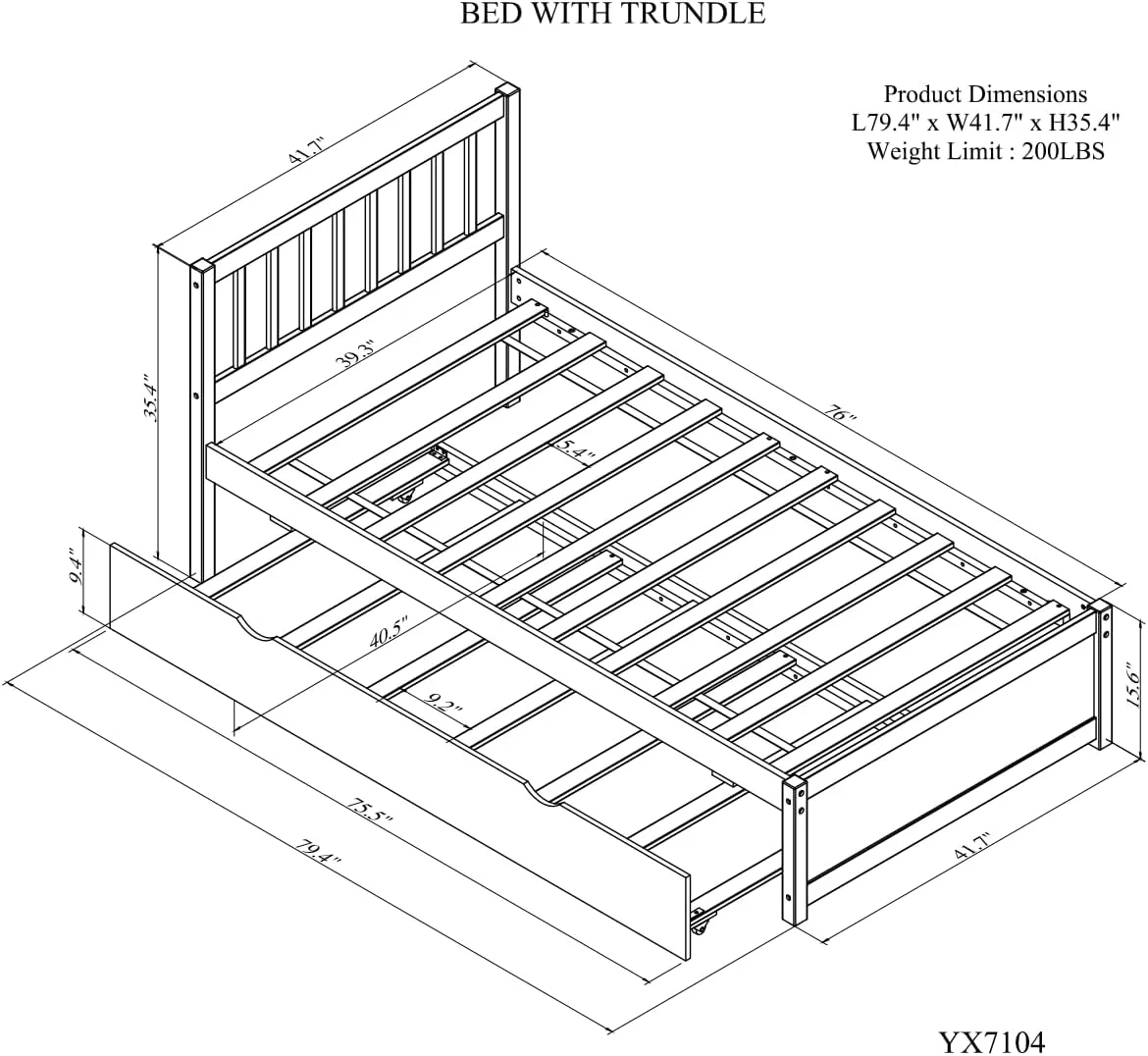 Woode Size Platform Bed With Trudle,Moder Desig Size Platform Bed Frame With Hollow Desig Headboard,Woode Slats Support,Walut Color