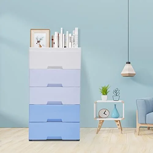 HBBOOMLIFE Plastic Drawers Dresser  5 Drawers Dressers Chests with Wheels   Closet Cabinet Clothes Toys Snacks Organizer for Bedroom  Living Room  Playroom (Colorful)