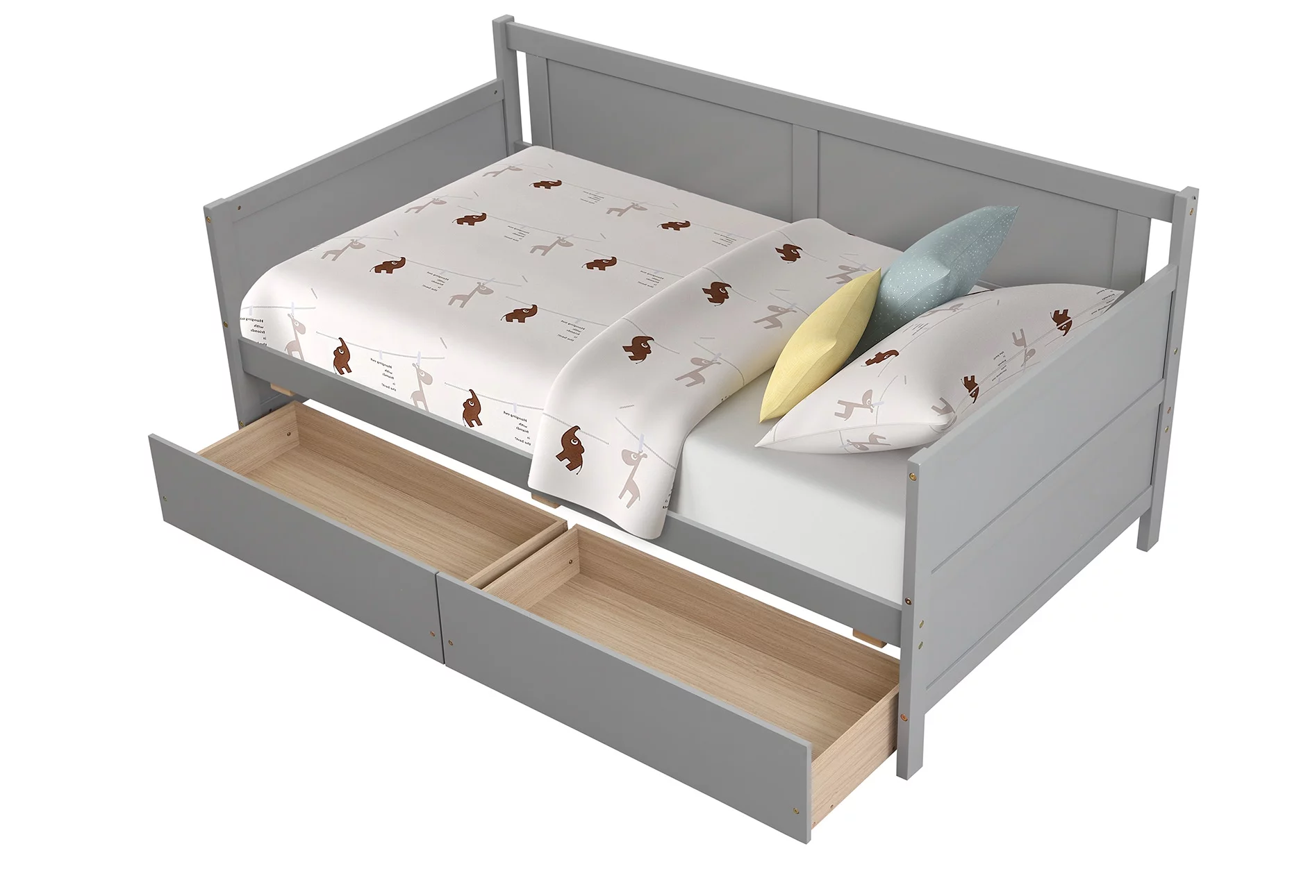 Mattress Foundation Twin Daybed Frame with 2 Drawers, Twin Daybed Sofa Bed Frame for Bedroom, Guest Room, Living Room, Grey