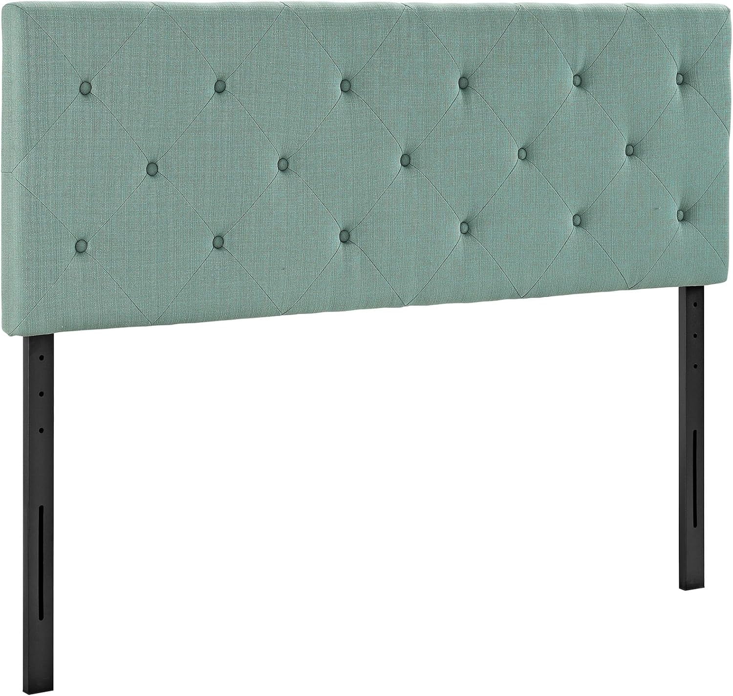 Terisa Tufted Button Pattern Linen Fabric Upholstered King Headboard In Gray