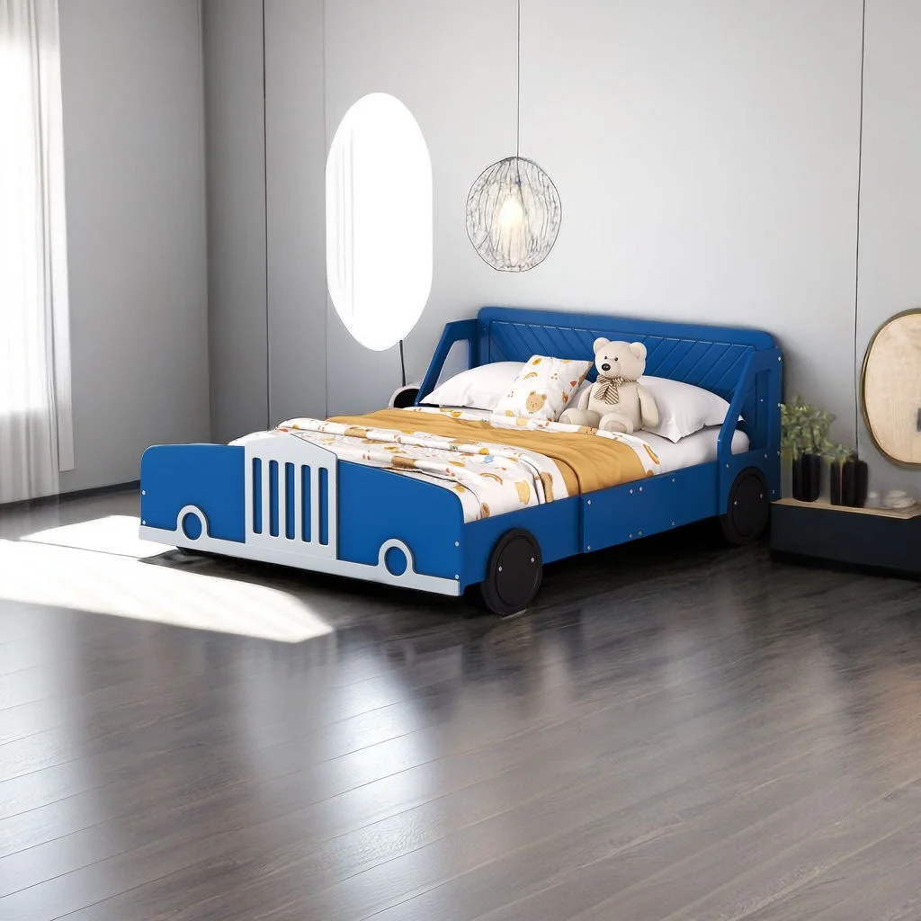 Twin Car Bed,Wooden Twin Size Car-Shaped Platform Bed Frame with Wheels