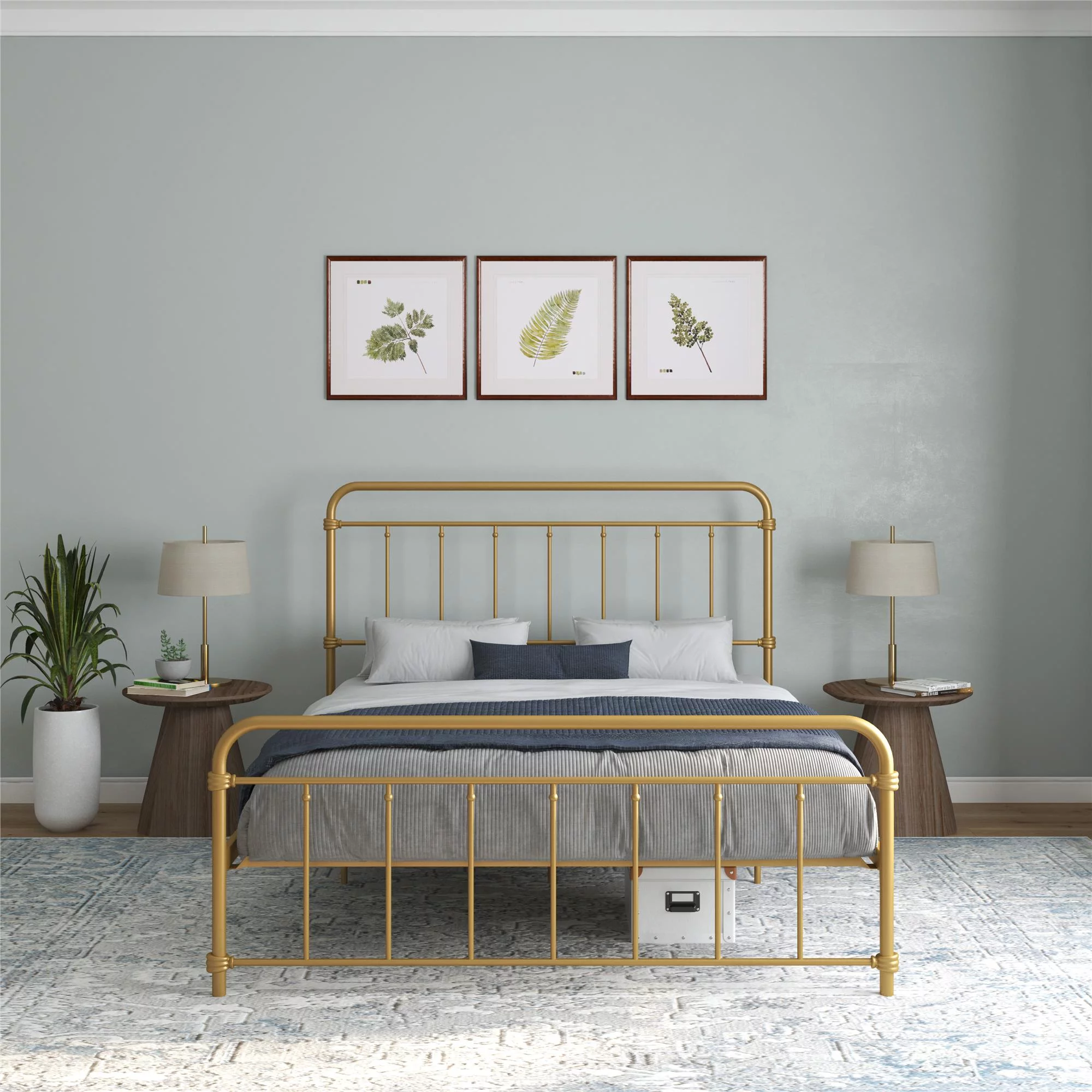 DHP Wallace Metal Platform Bed Frame with Headboard, Queen, Gold