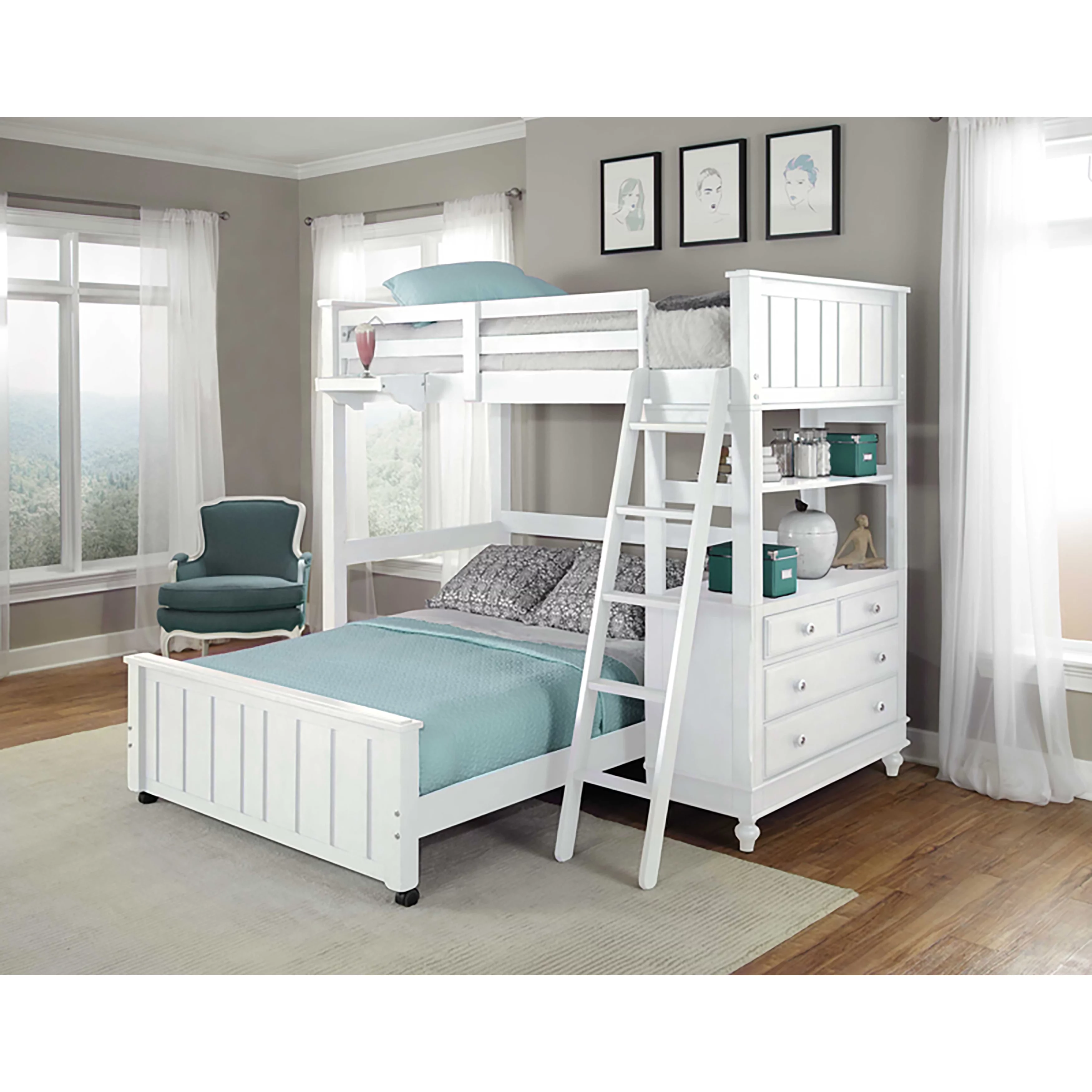 Hillsdale Kids and Teens LAKE HOUSE TWIN LOFT W/ FULL LOWER BED WHITE