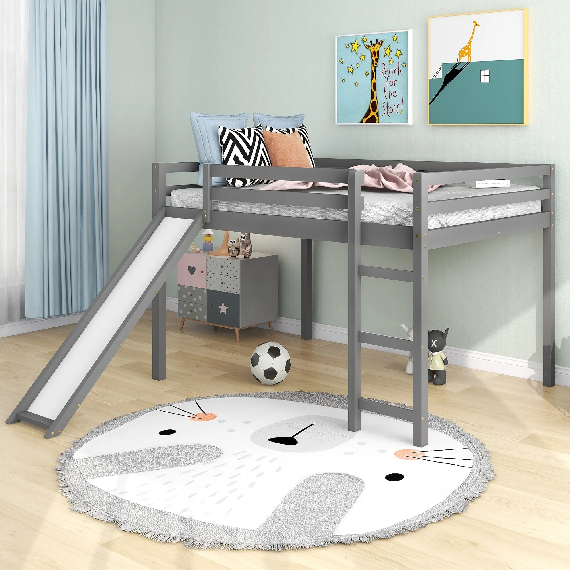 Nestfair Full Size Loft Bed with Slide and Ladder Espresso