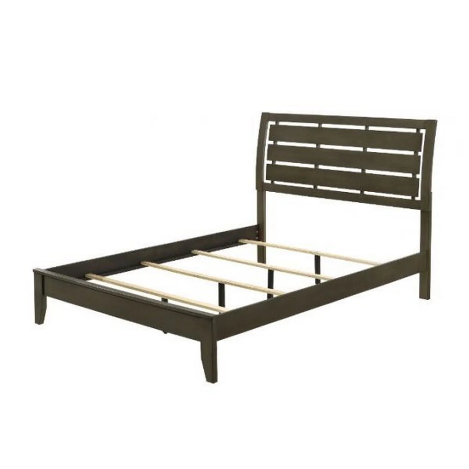 Benjara Eastern King Bed with Slatted Panel Headboard, Taupe Gray