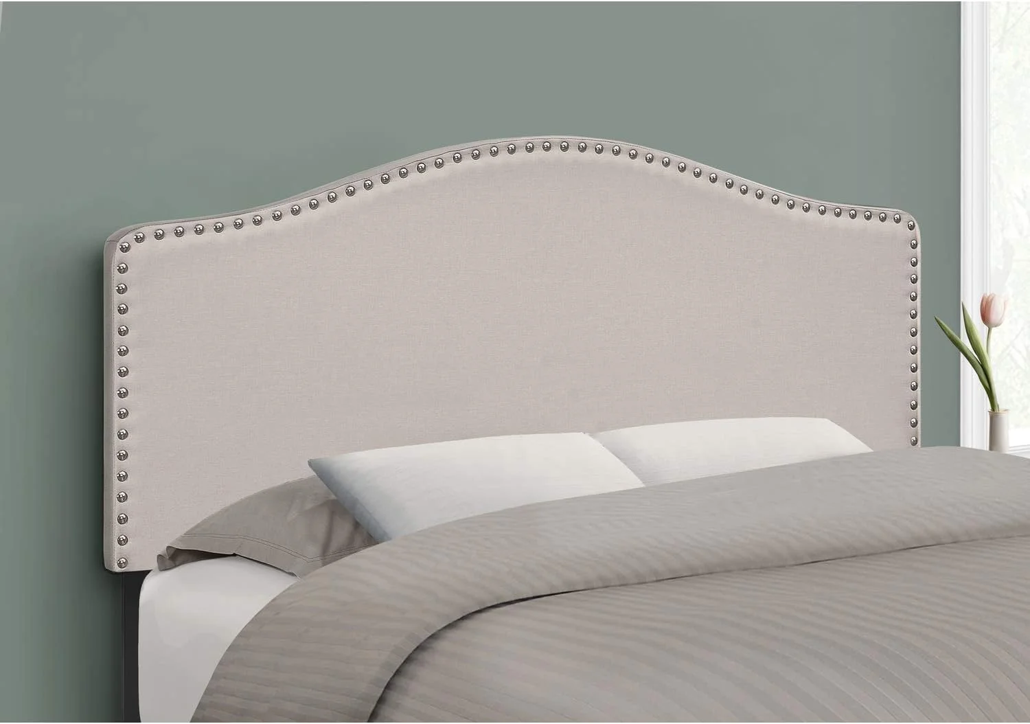 Full, Bedroom, Upholstered, Look, Beige, Transitional Bed Size Linen Headboard