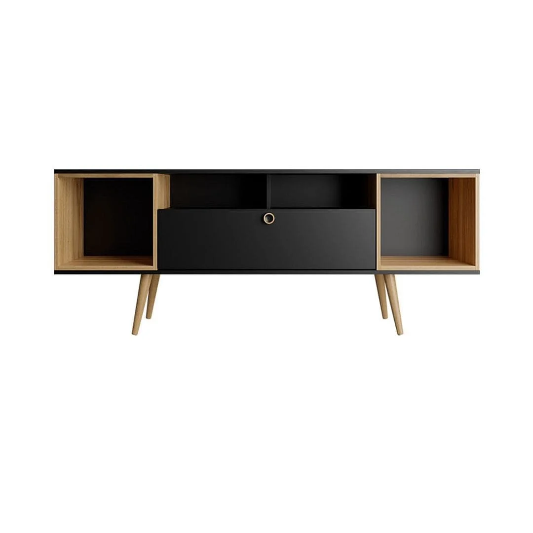 Manhattan Comfort Theodore TV Stand | Black, Cinnamon | Elevate Your Space
