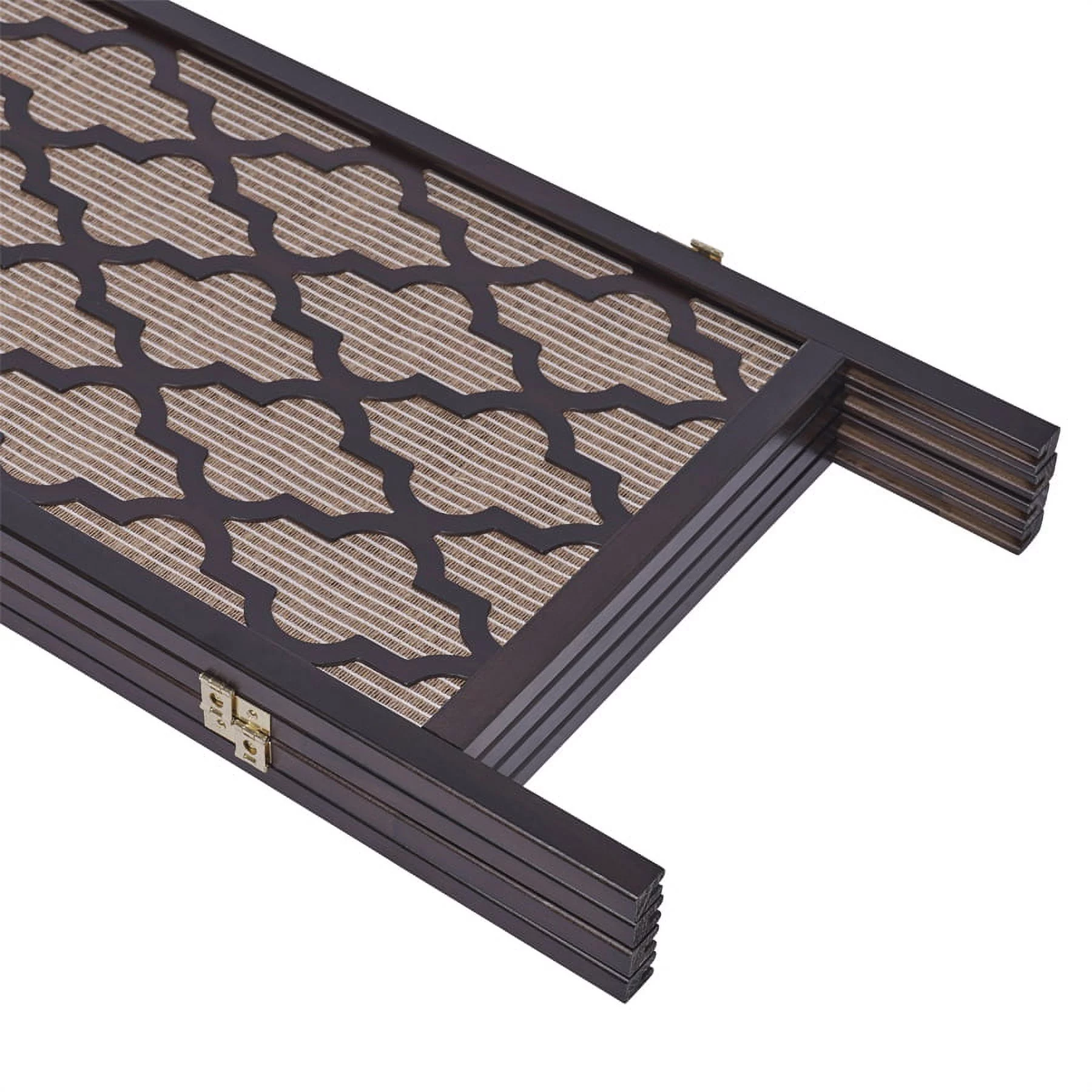 Legacy Decor 4 Panels Screen Room Divider Rattan Cane Webbing Insert with Decorative Cut Outs Espresso Color