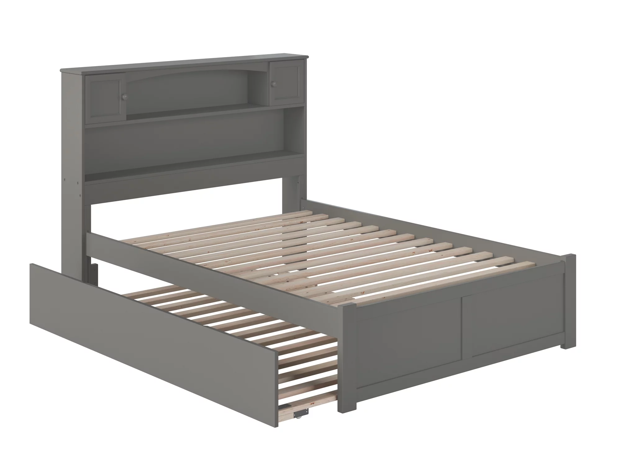 AFI Newport Full Solid Wood Platform Bed with Footboard & Full Trundle in Grey