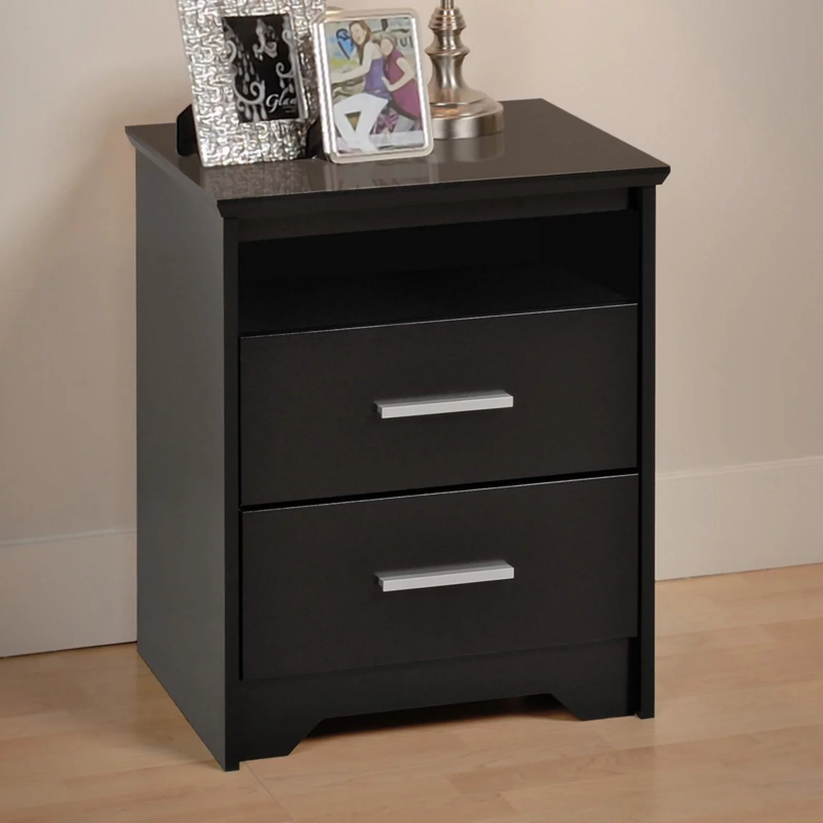 Prepac Coal Harbor 2 Drawer Tall Nightstand with Open Shelf - Black
