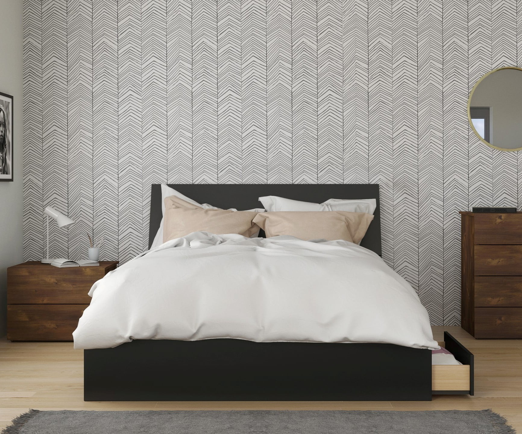 Nexera Douro 3 Piece Queen Size Bedroom Set, Truffle & Black