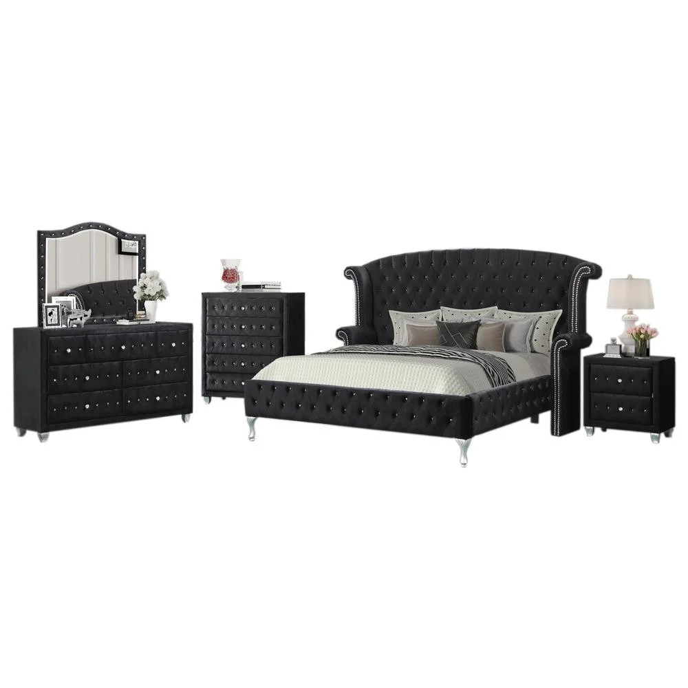 Best Master Furniture Emma Velvet Tufted California King Bed in Black