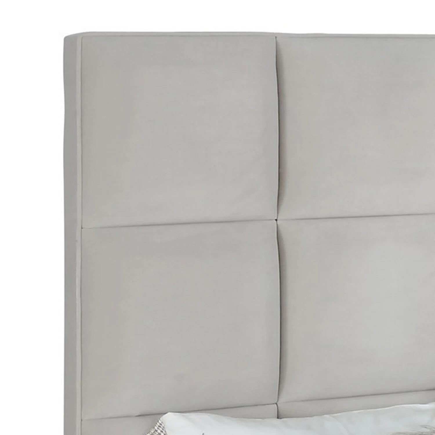 Benjara BM302744 Velvet Upholstery Xee King Panel Bed with 3D Grid Tufted Headboard, Beige & Black