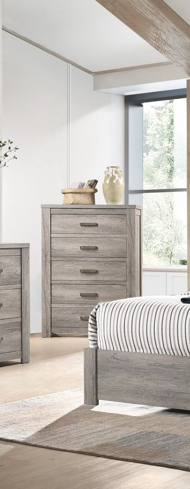 Beautiful Weathered Antique Finish 6pc Bedroom Set Queen Size Bed Dresser Mirror 2x Nightstands Chest Furniture