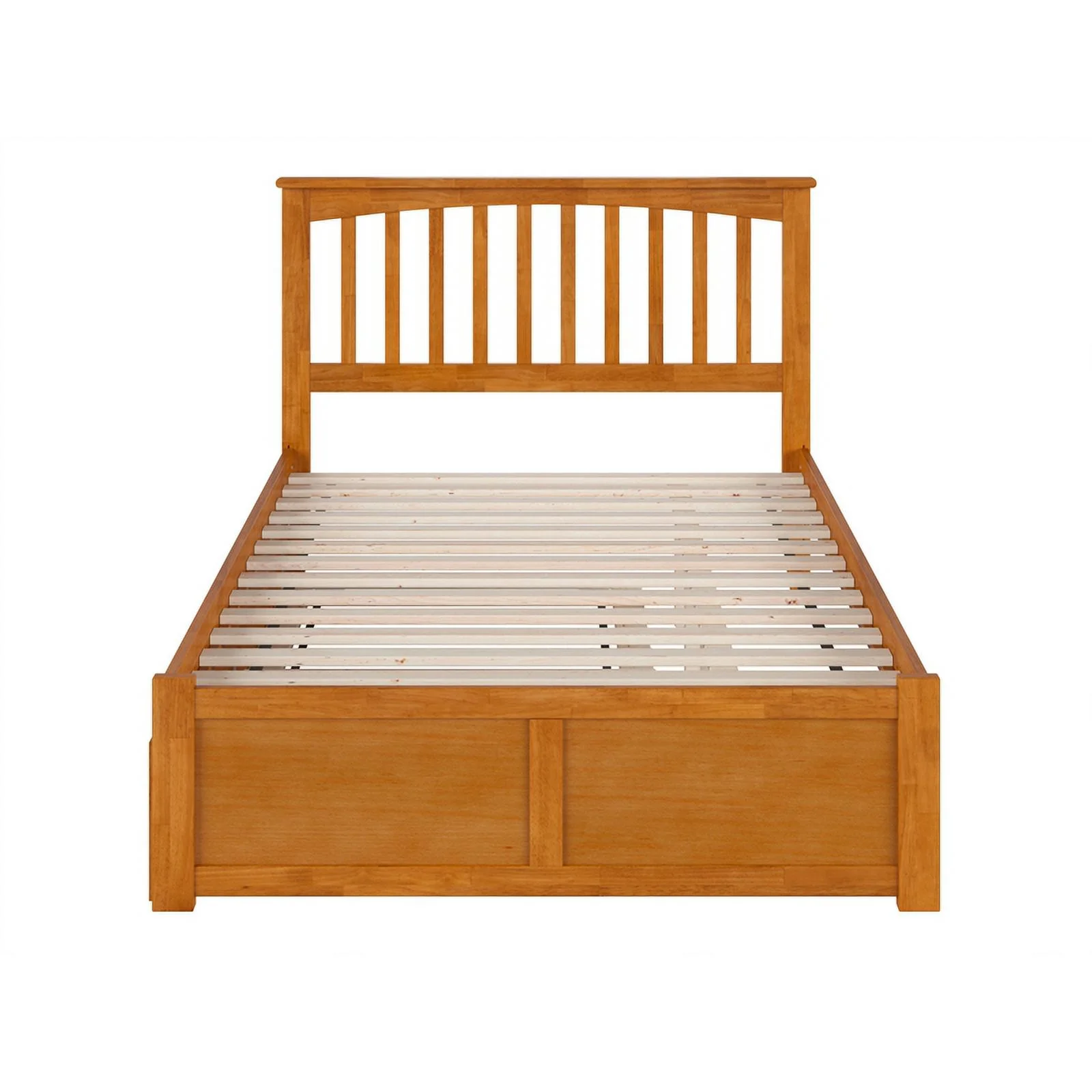 Mission Full Wood Platform Bed with Footboard and Twin Trundle in Light Toffee