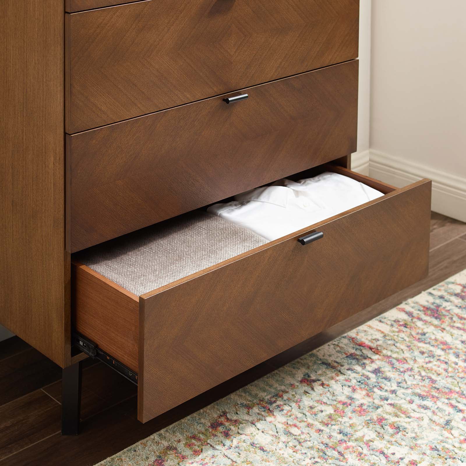 Dresser Drawer Chest Stand, Wood, Brown Walnut, Modern Contemporary Urban Design, Bedroom Master Guest Suite Living Room
