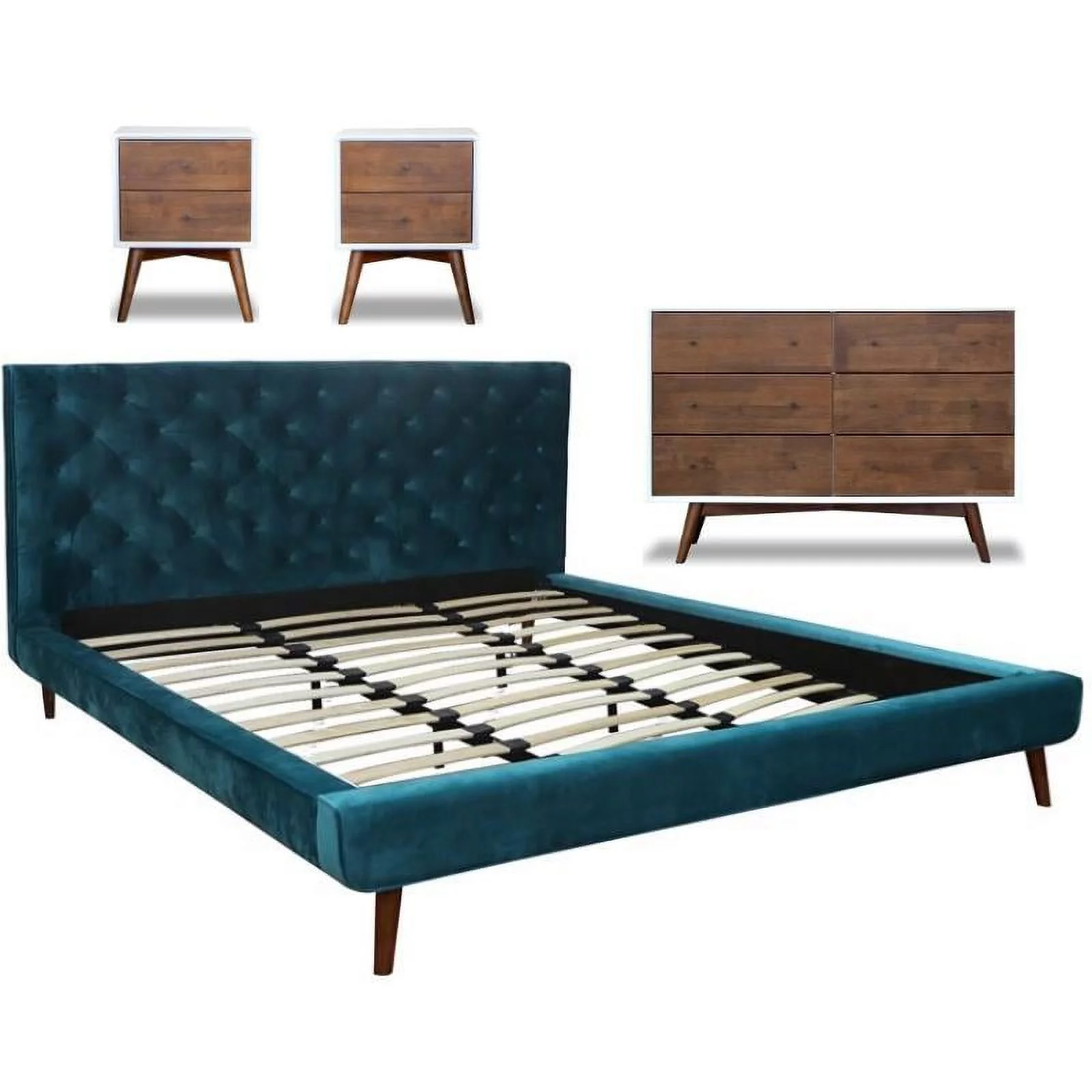 Home Square 4 Piece Set with Queen Platform Bed 2-Nightstand & 6 Drawers Dresser