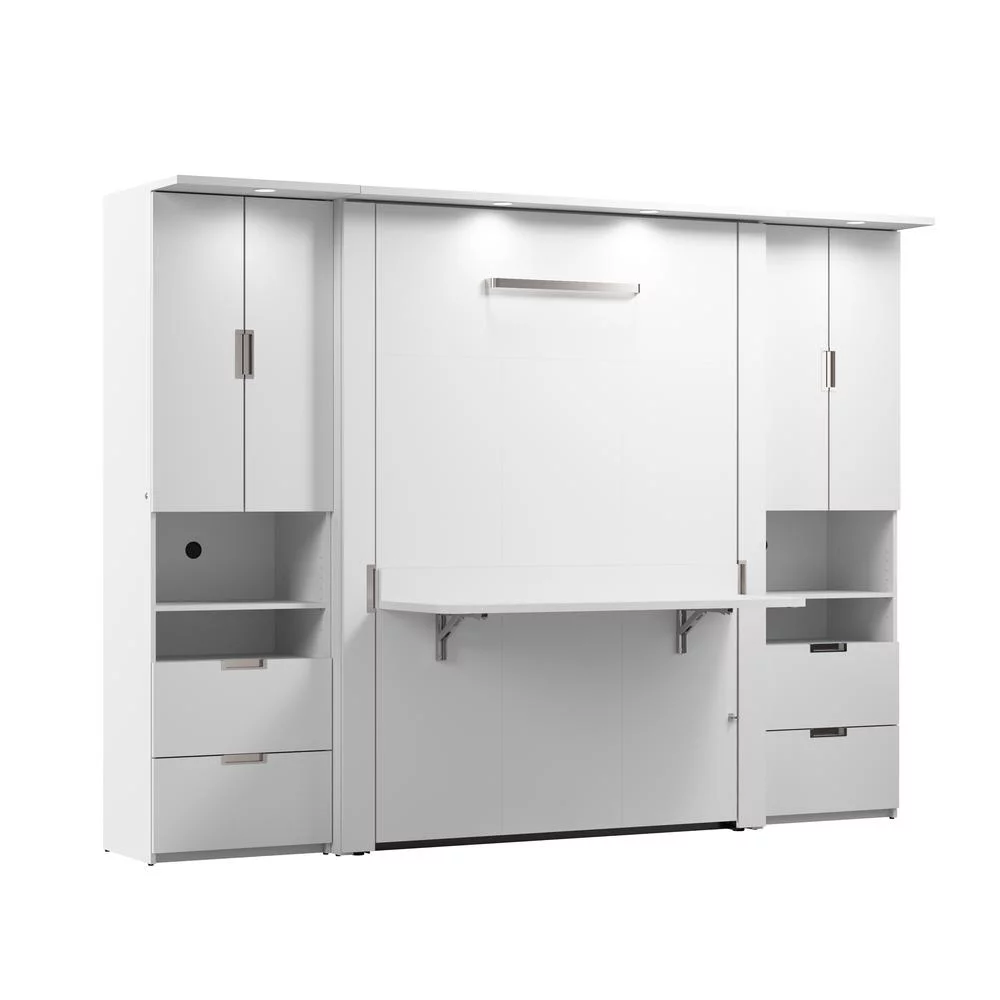 Bestar Lumina Modern Engineered Wood Full Murphy Bedroom Sets in White