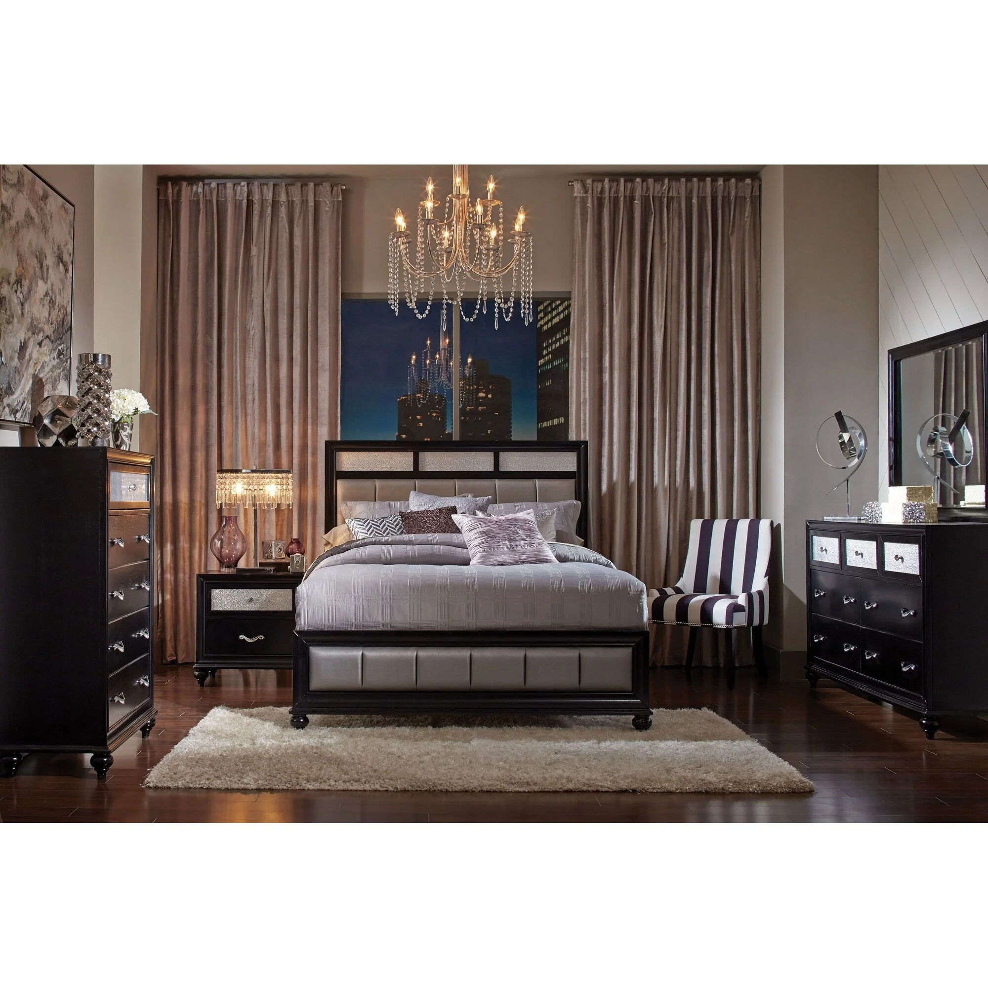Coaster Barzini 5-Piece Bedroom Set with Upholstered Headboard, Black California King