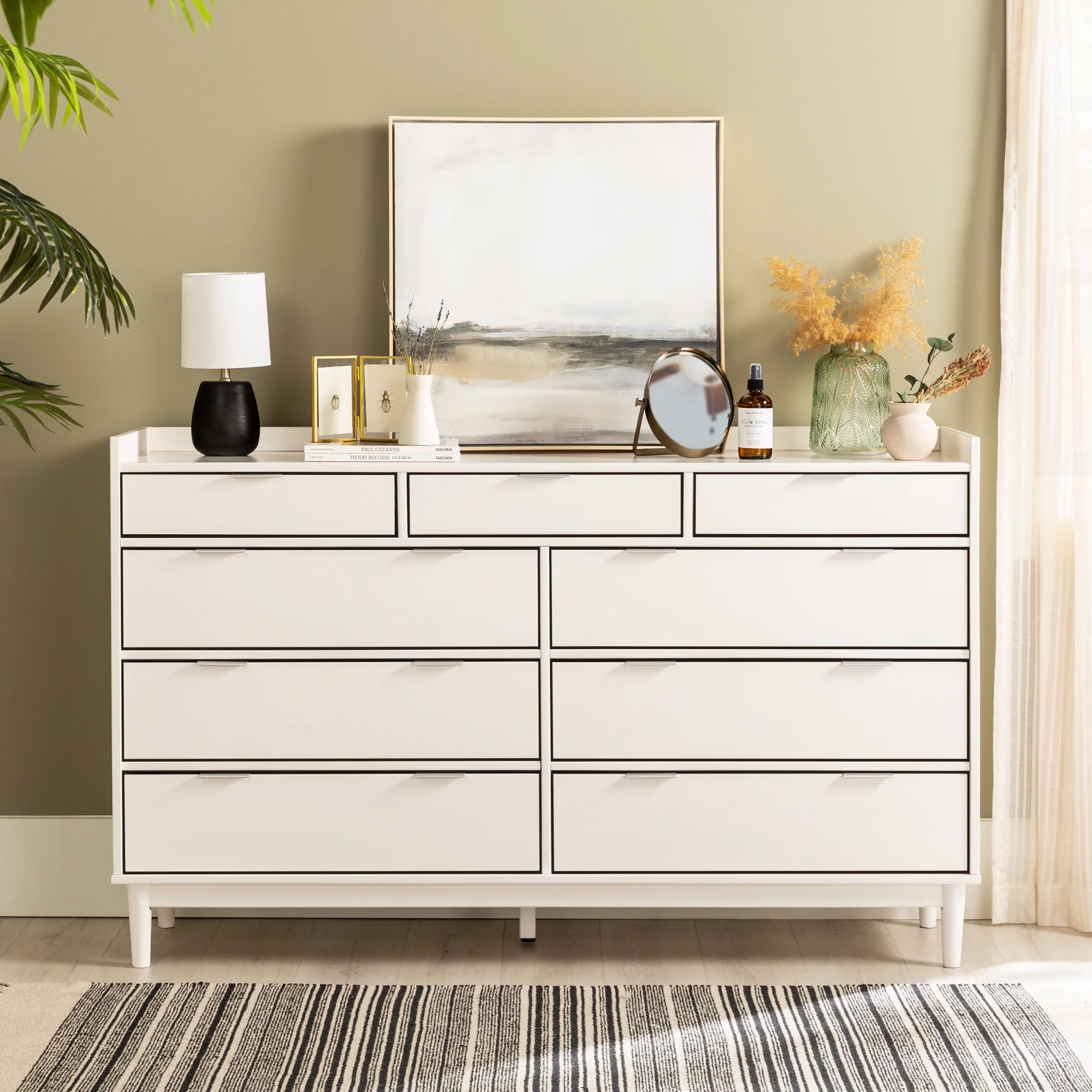 Walker Edison Mid-Century Modern 9-Drawer Wood Dresser, Solid White