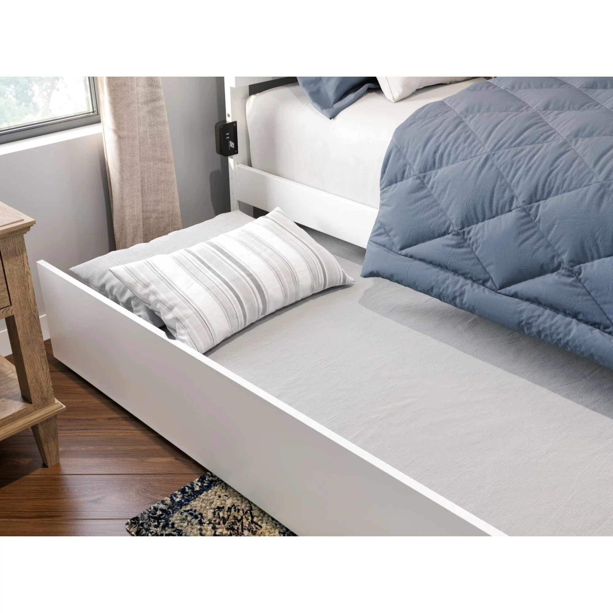 AFI Canyon King Wood Platform Bed with Footboard & Twin XL Trundle in White