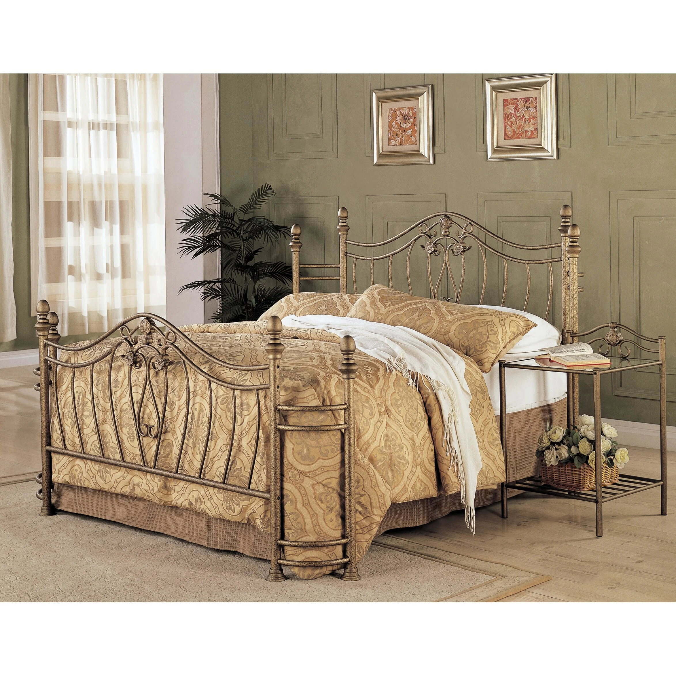 Halley Traditional Antique Brushed Gold Metalwork Headboard and Footboard Queen