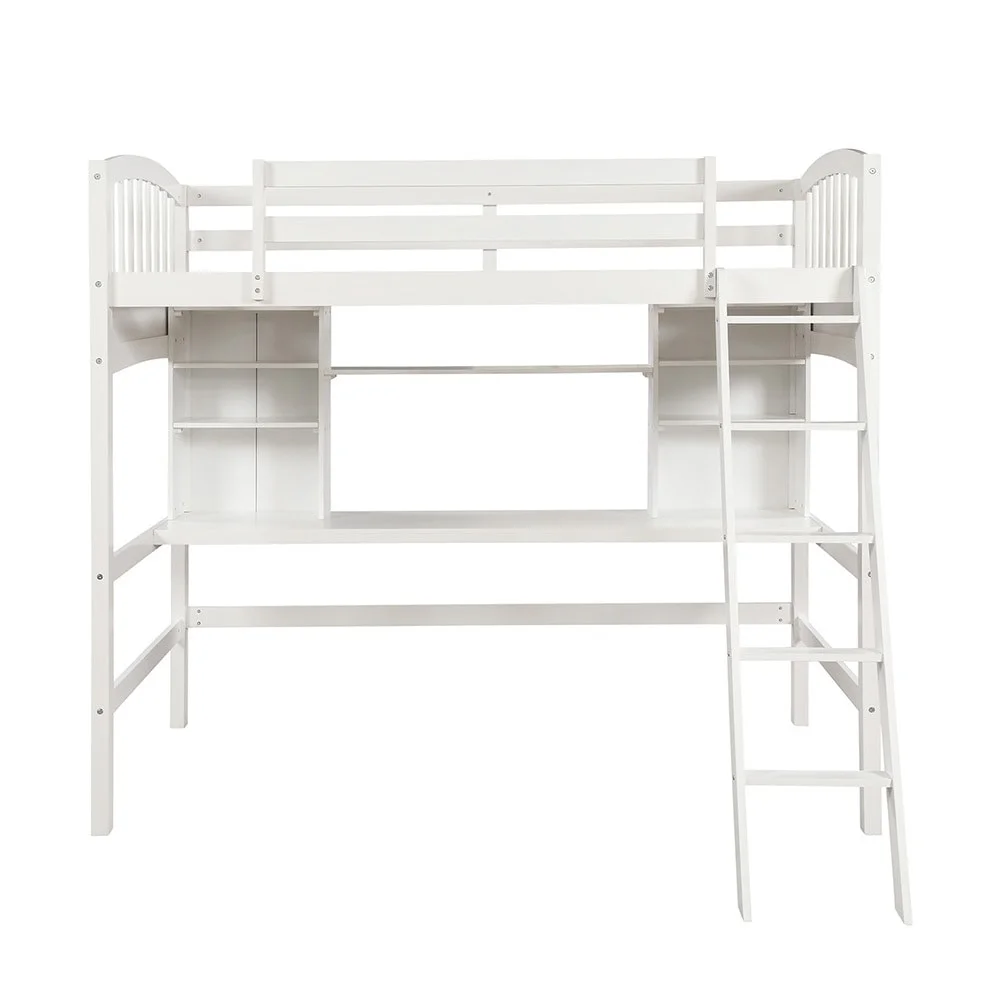 Twin size Loft Bed with Storage Shelves, Desk and Ladder