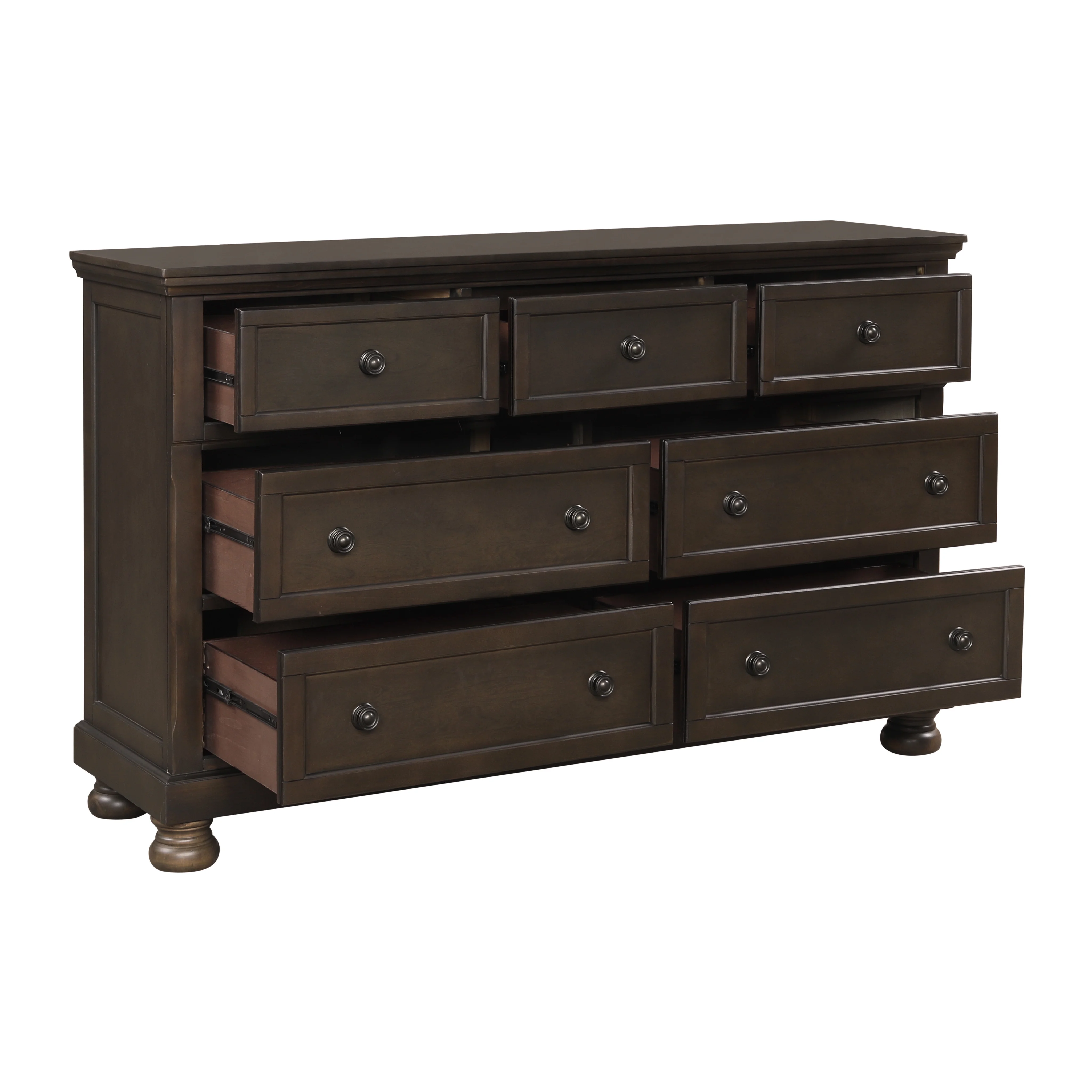 Casual Transitional Bedroom Furniture 4pc Set Queen Size Sleigh Bed with Footboard Storage Nightstand Dresser Mirror