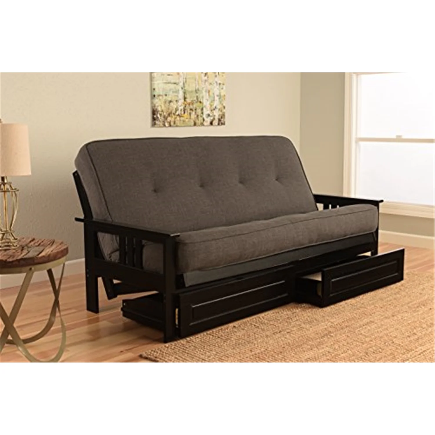 Maykoosh Suburban Sophistication Full Futon Frame with Storage Drawers, Color:Black/Gray
