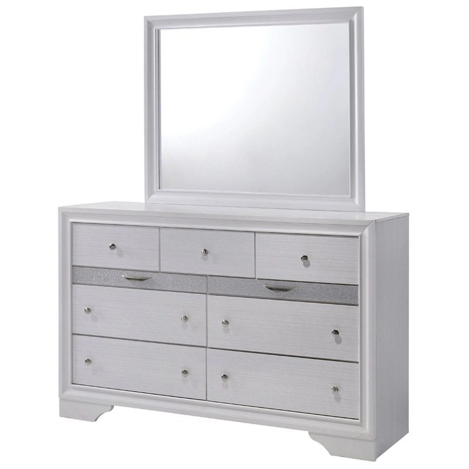 Furniture of America Laren Contemporary 2-Piece Wood Dresser and Mirror in White