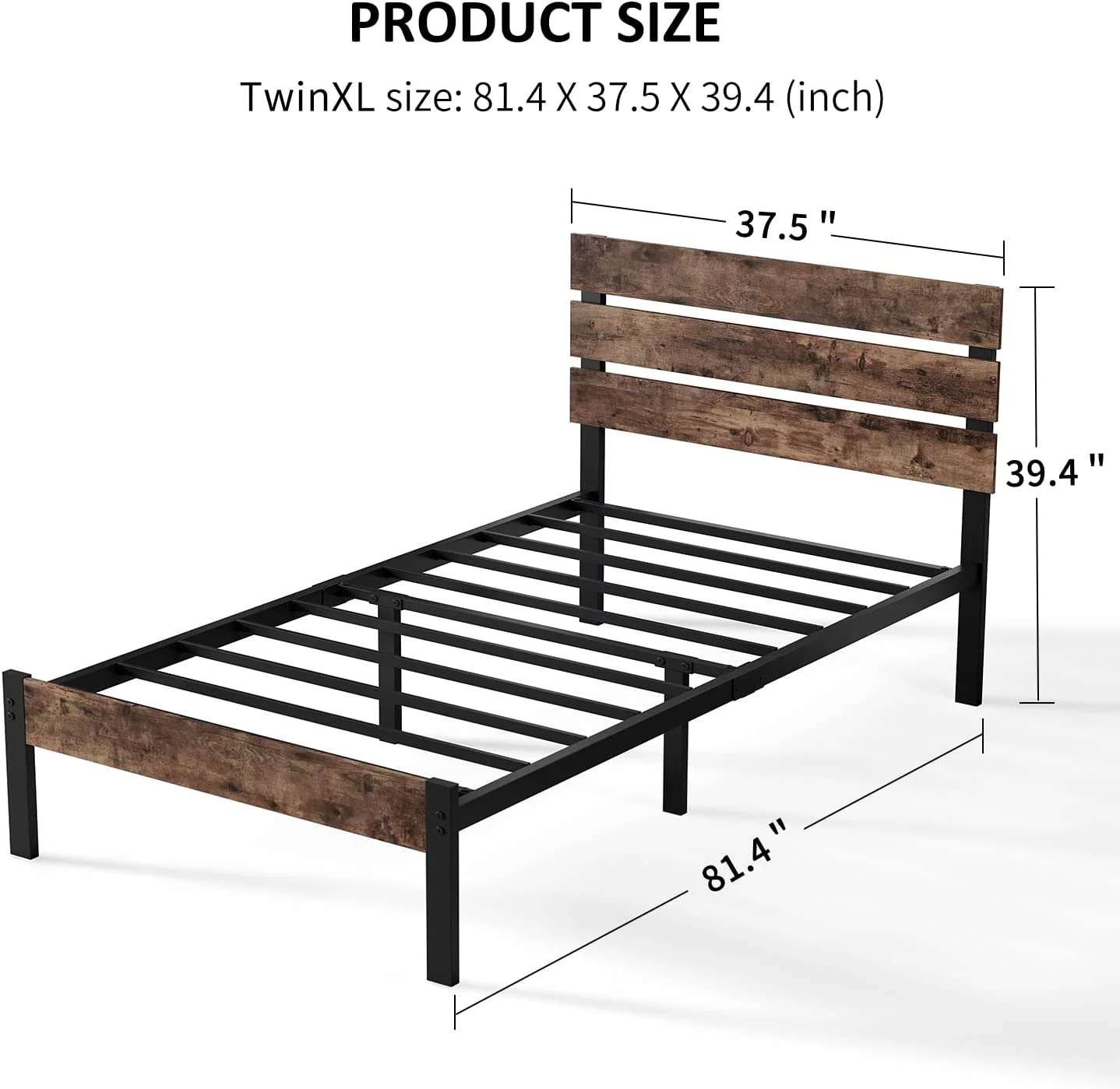 JIAH Bed Frame with Wooden Headboard/ Metal Slats /No Box Spring Needed//Easy Assembly/Twin XL//,