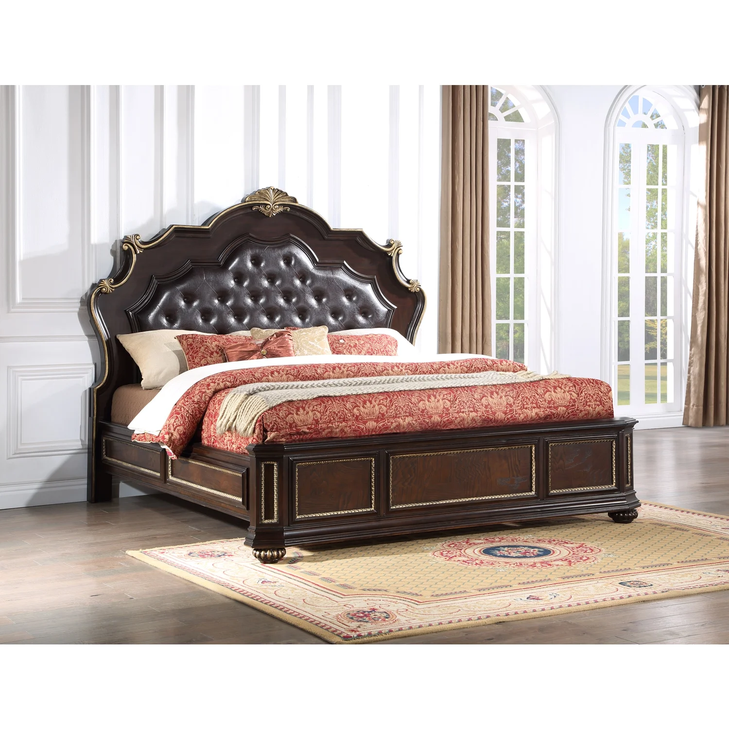 Glory Furniture Paris Traditional Wood King Size Bed in Cherry