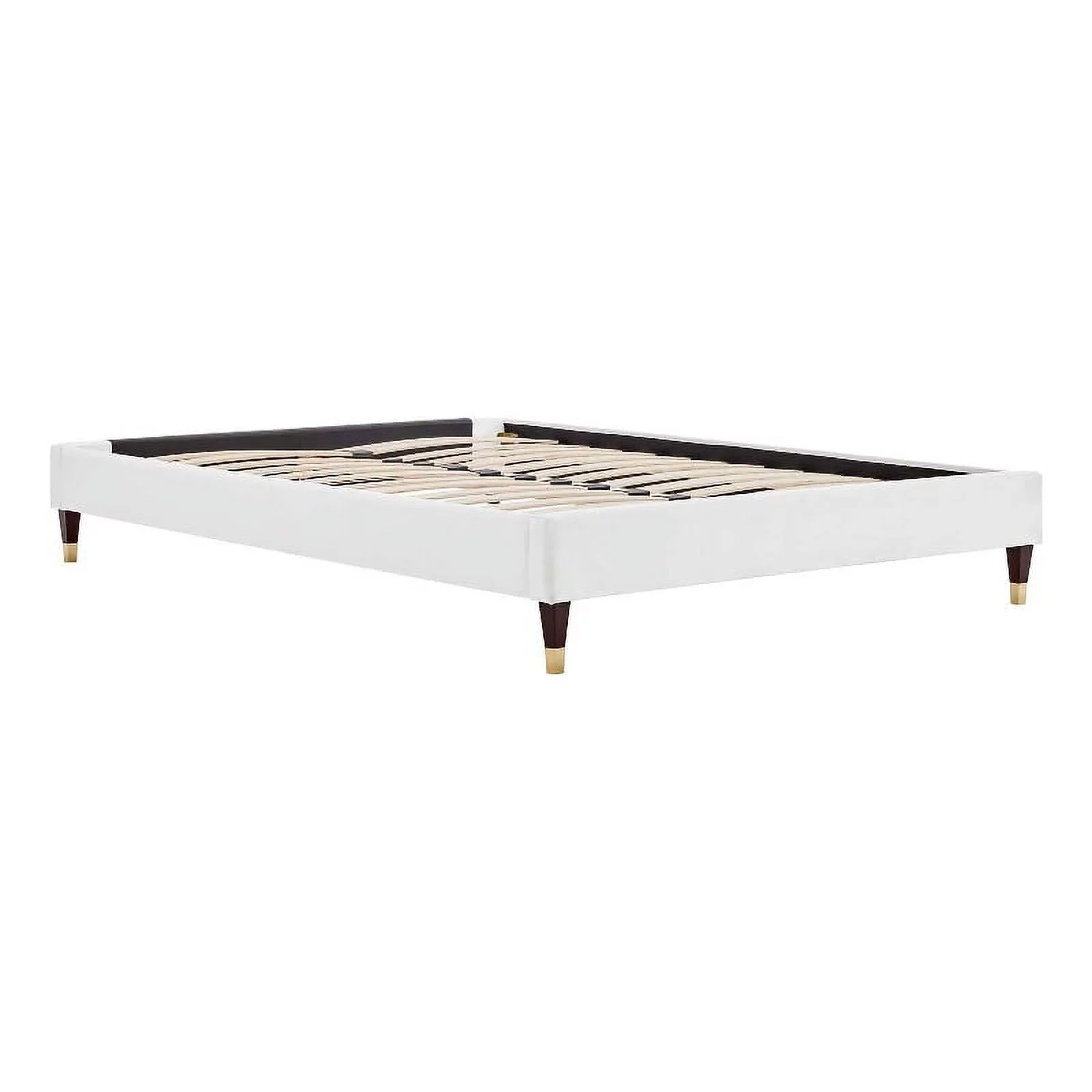 Pemberly Row Modern Performance Velvet Queen Platform Bed Frame in White