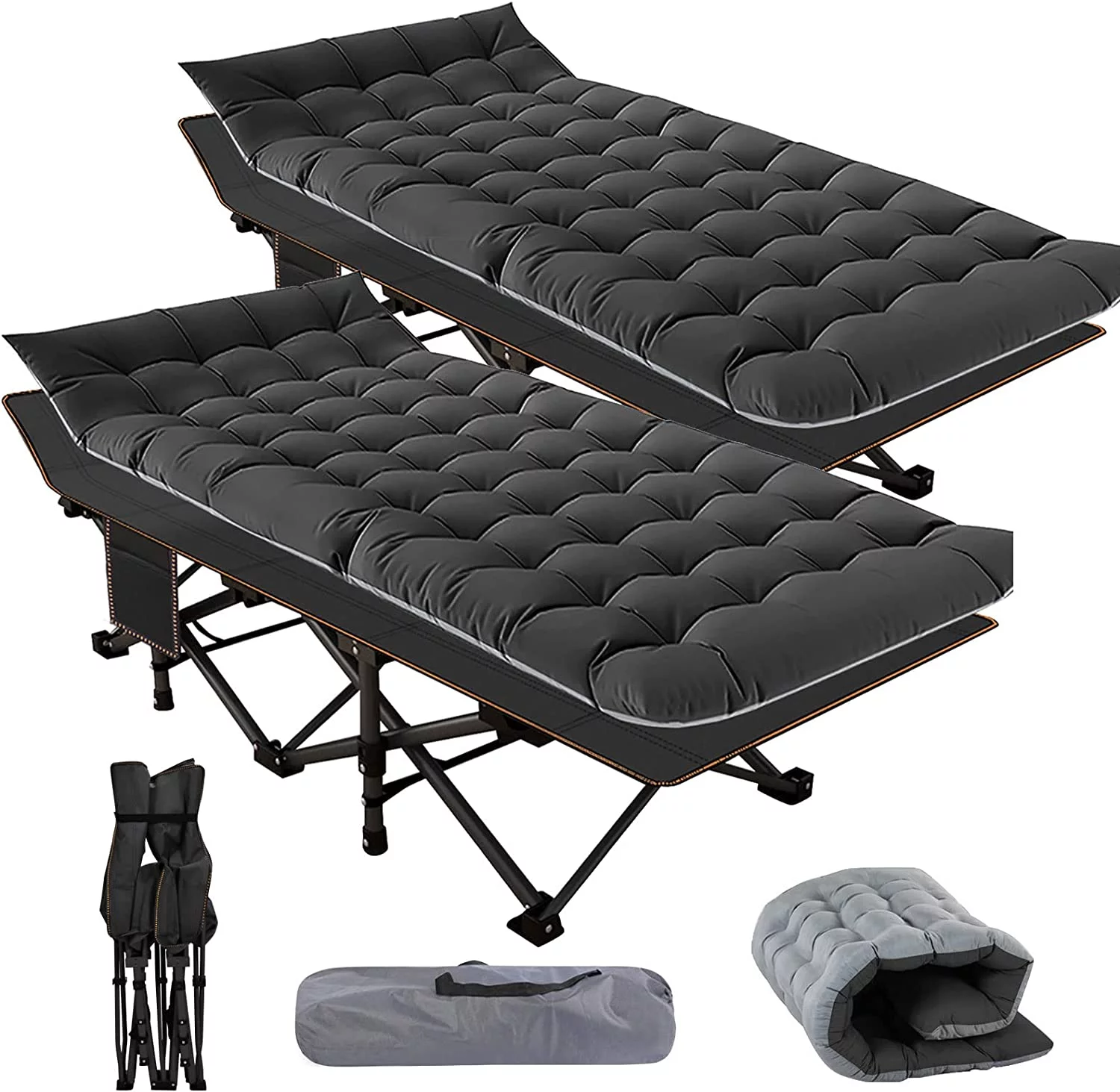 Slsy Folding Camping Cot for Adults, 2 Packs Heavy Duty Sleeping Cots, Lightweight Folding Cot Guest Bed with Mattress and Carry Bag, Supports 880 lbs
