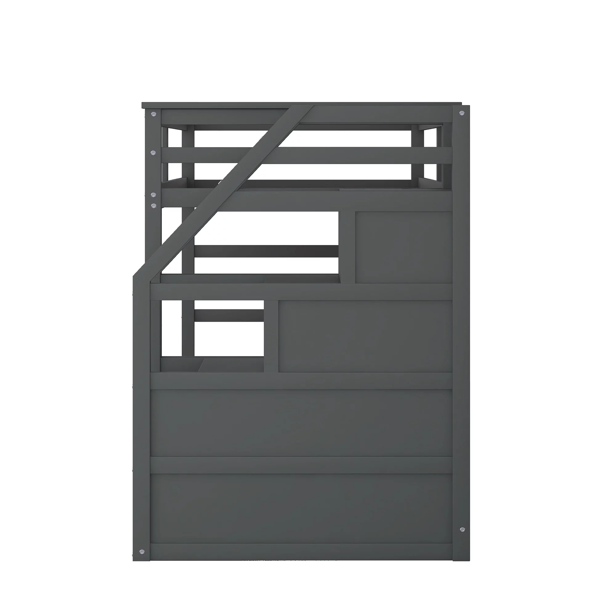 Dcenta Twin-Over-Twin Bunk Bed with Twin Size Trundle and 3 Storage Stairs,Gray,Multifunctional Trundle Bunk Bed with Stairs
