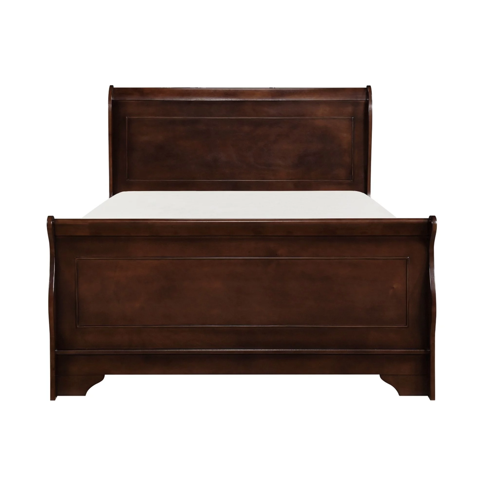 Benjara Transitional Queen Sleigh Style Bed, Dark Wood Frame, Cherry Brown Finish