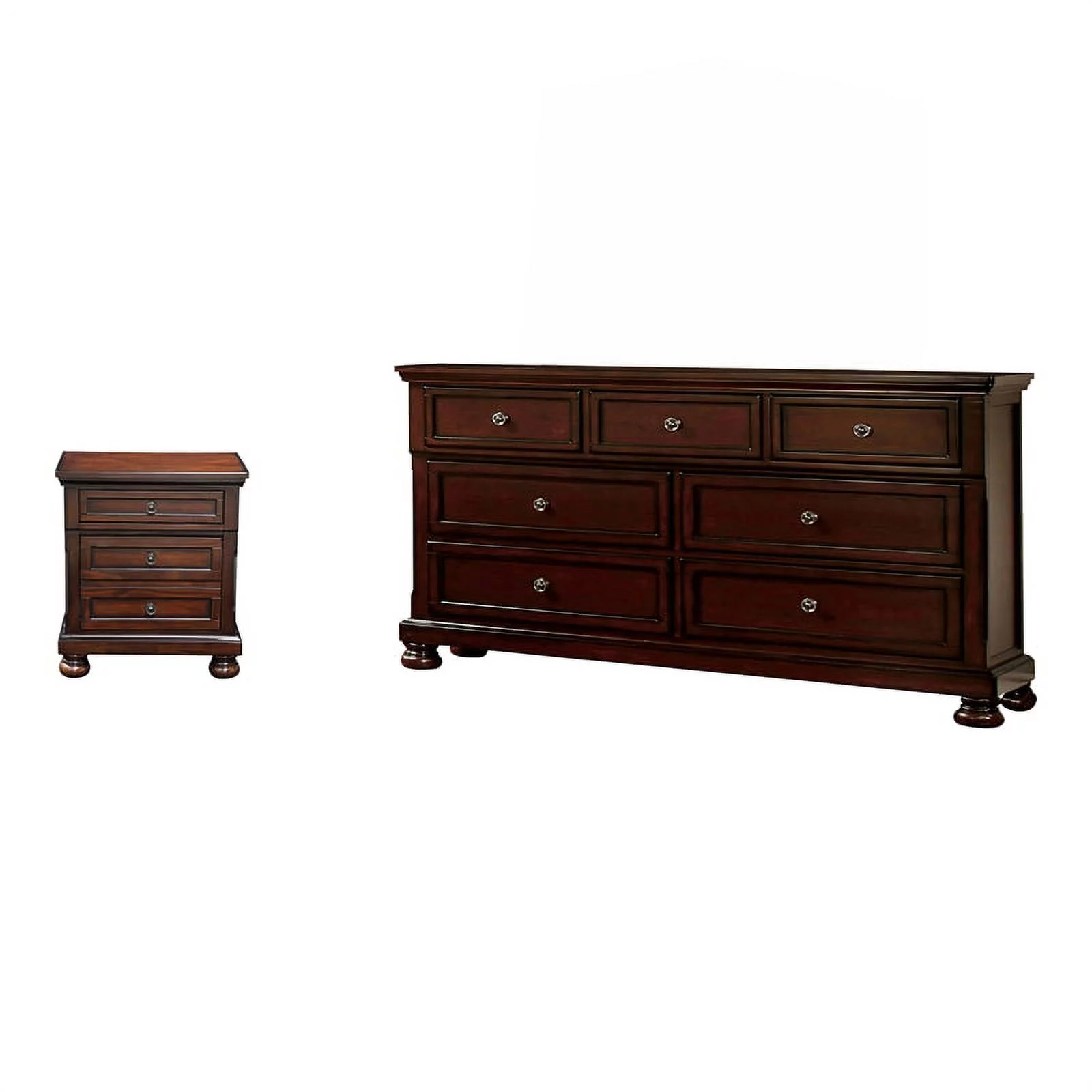 FOA Caiden 2pc Dark Cherry Solid Wood Bedroom Set - Nightstand + Dresser