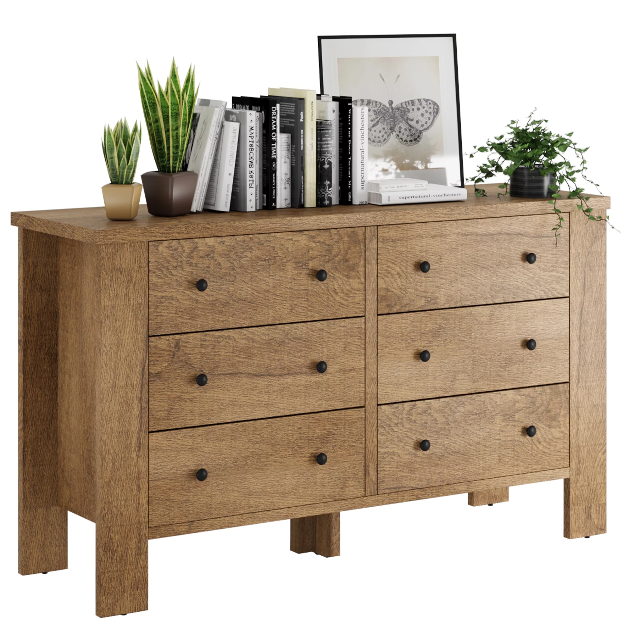 Tropow Dresser with 6 Drawers, Chest of Drawers with Deep Drawers, Organizer Units for Clothing Closet, Bedroom, Living Room, Brown